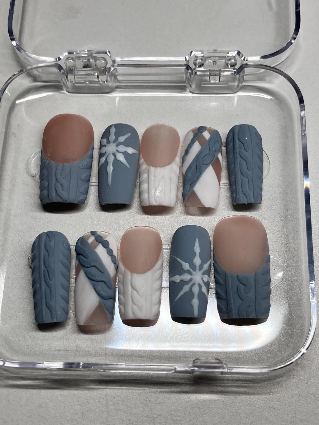 Handmade Christmas sweater design press on nails with application pack and instructions