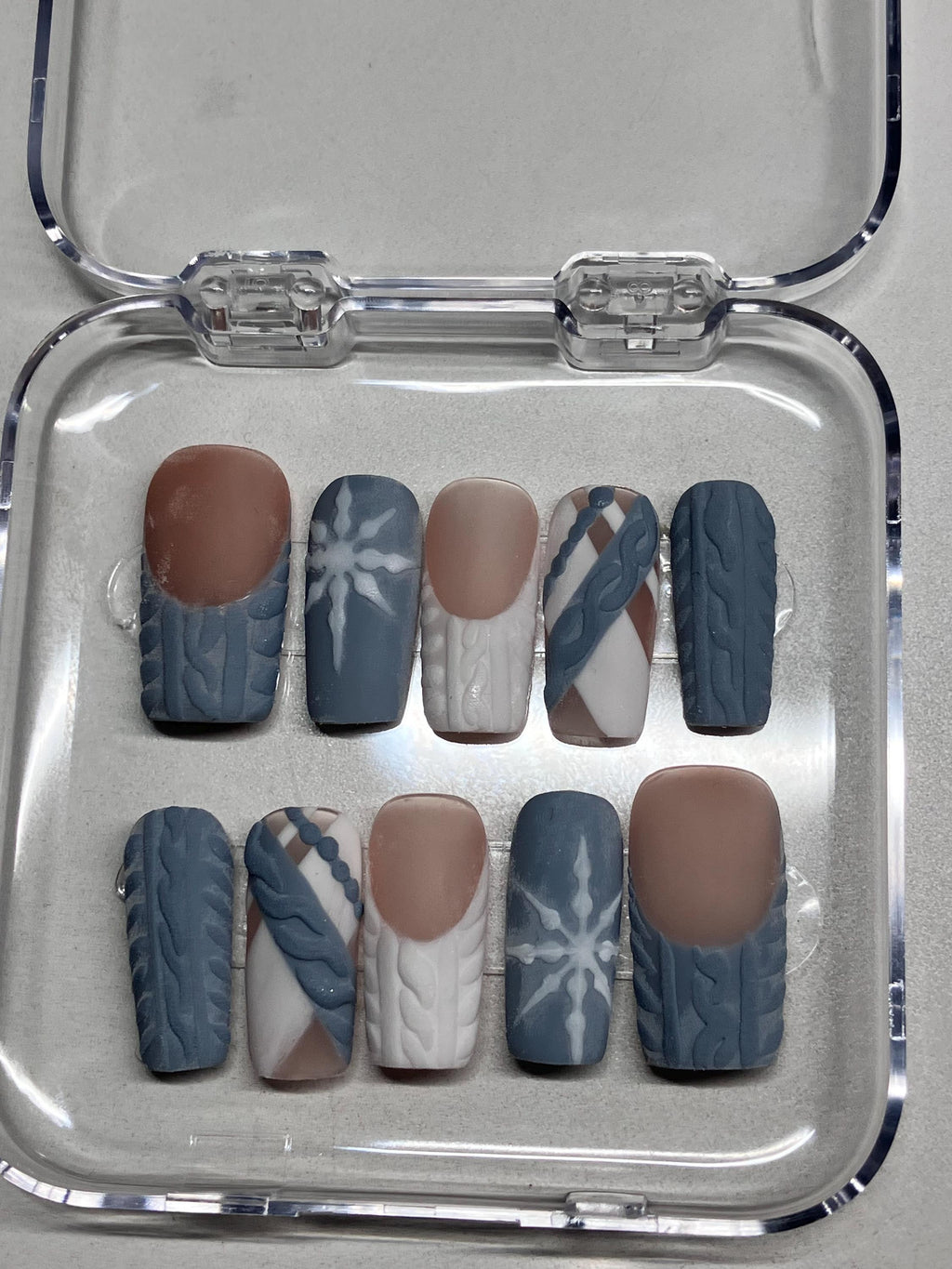 Handmade Christmas sweater design press on nails with application pack and instructions