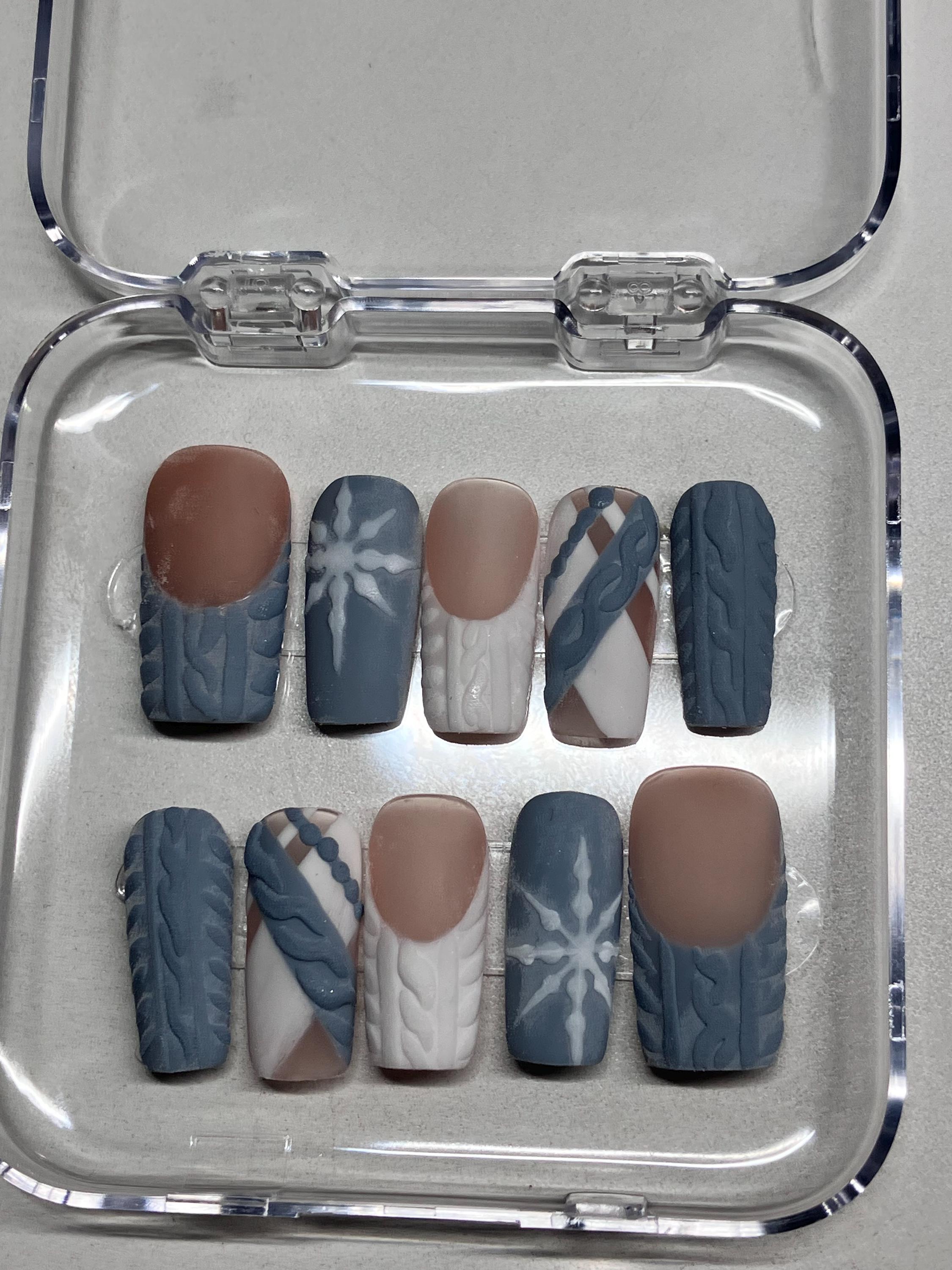 Handmade Christmas sweater design press on nails with application pack and instructions