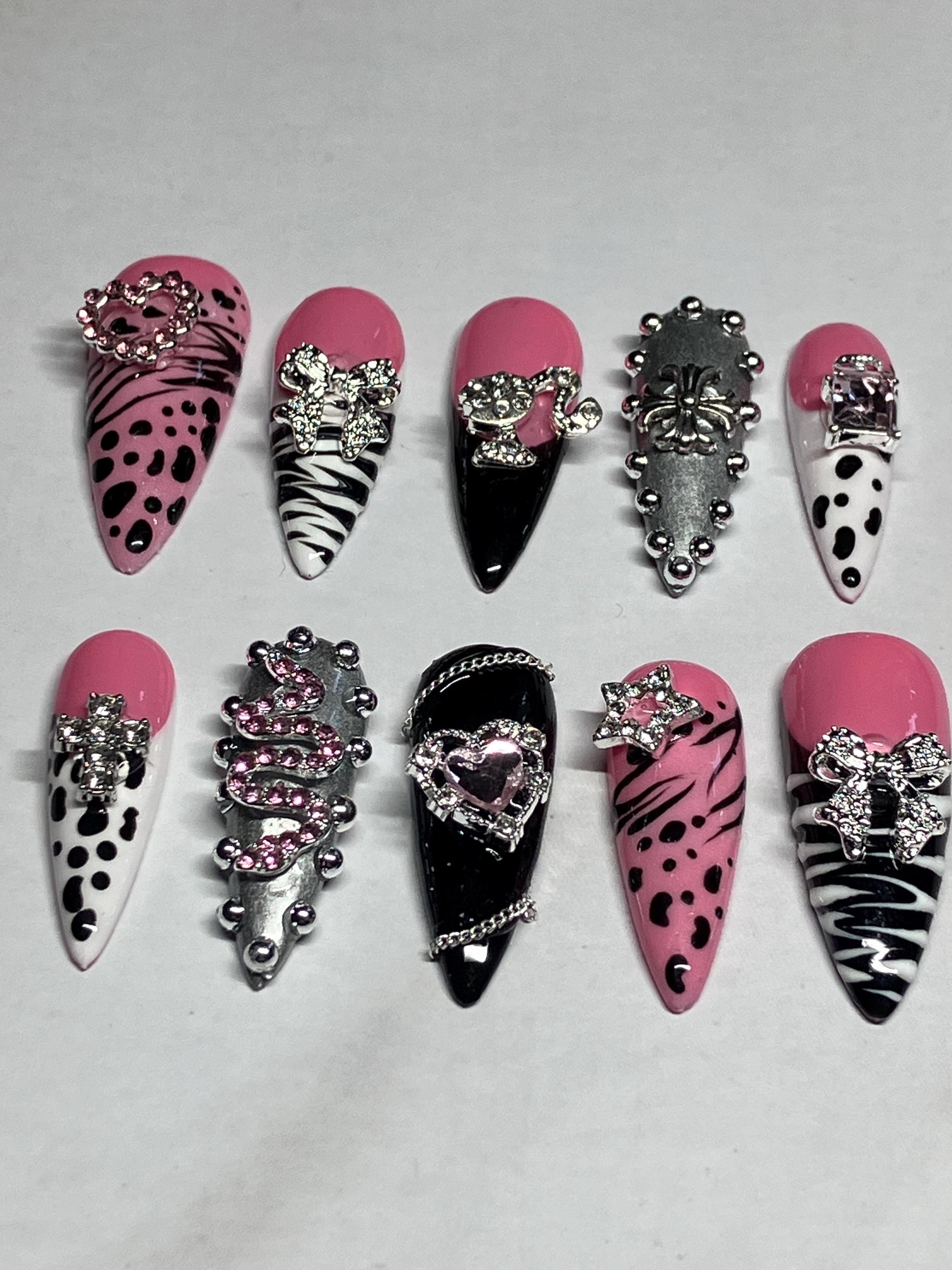 Y2K baddie press on nails with application pack
