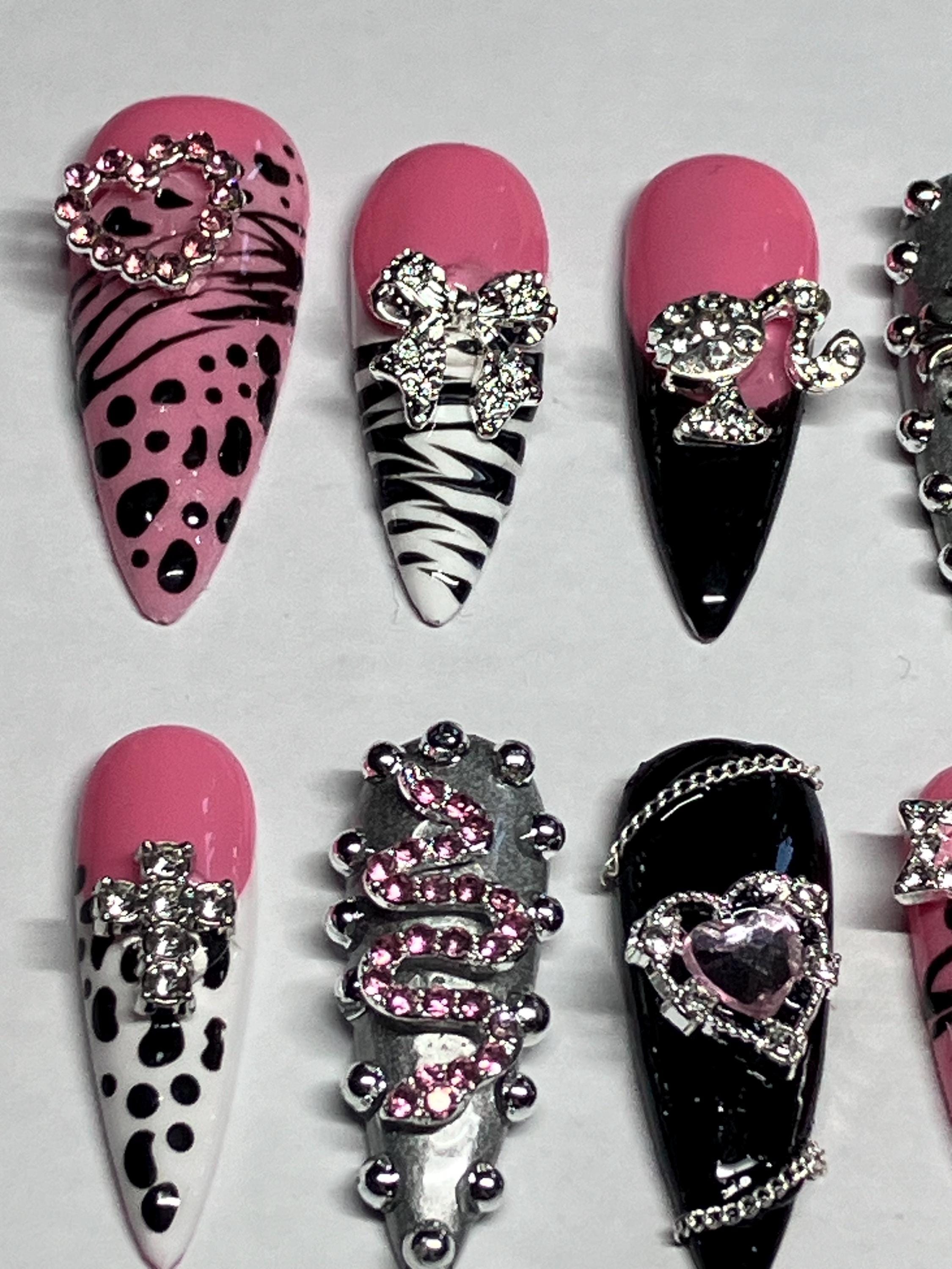 Y2K baddie press on nails with application pack