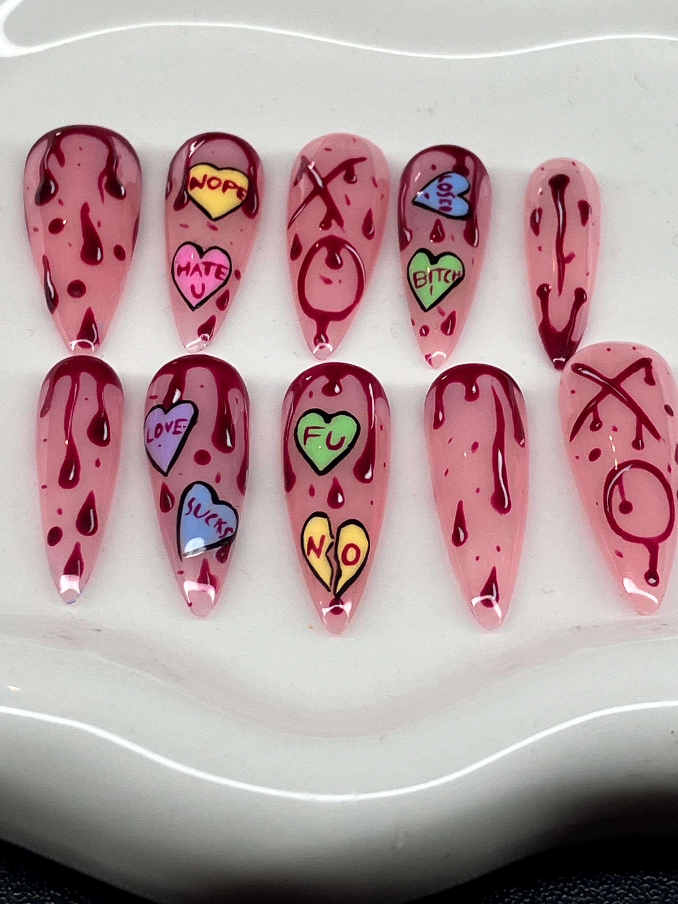 Anti-Valentine's Day Press On Nails: Handmade Heartbreaker Design
