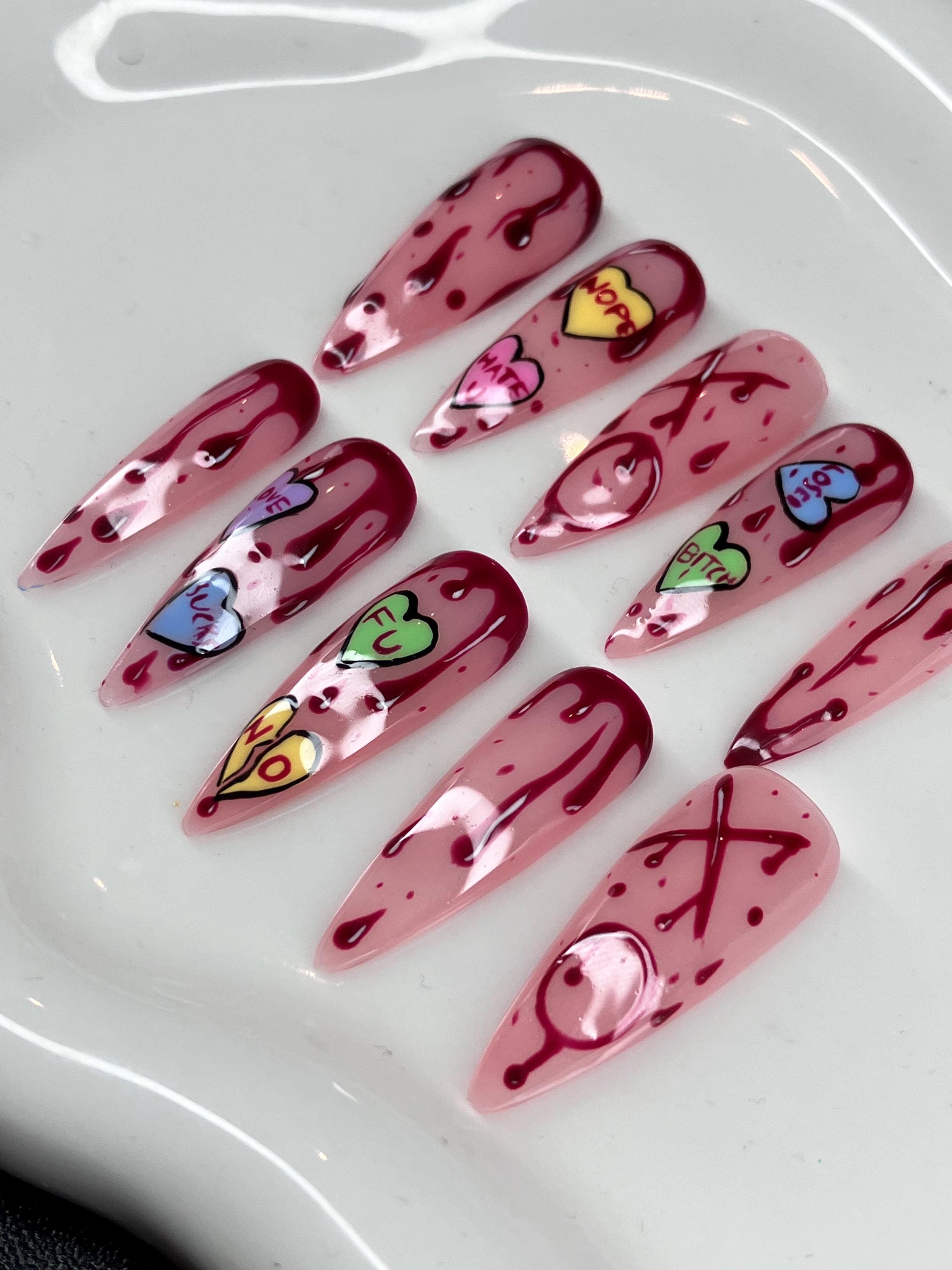 Anti-Valentine's Day Press On Nails: Handmade Heartbreaker Design