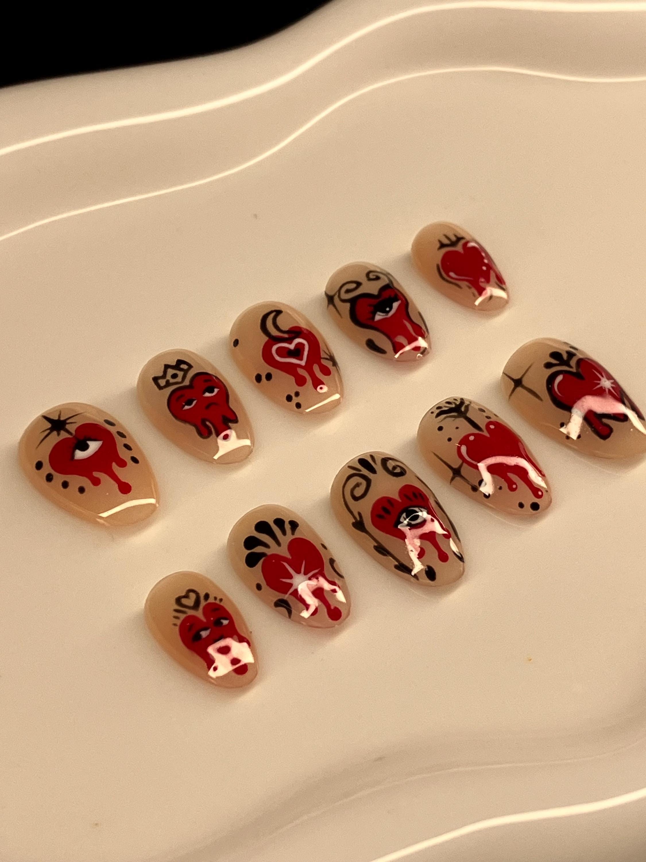 Heart and soul Valentine’s Day press on nails with application pack