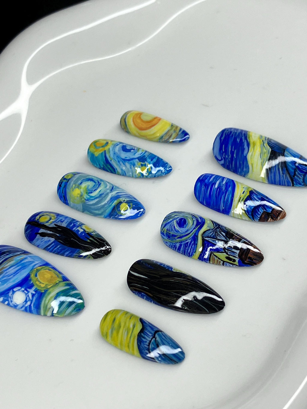 Van Gogh starry night inspired press on nails with application pack