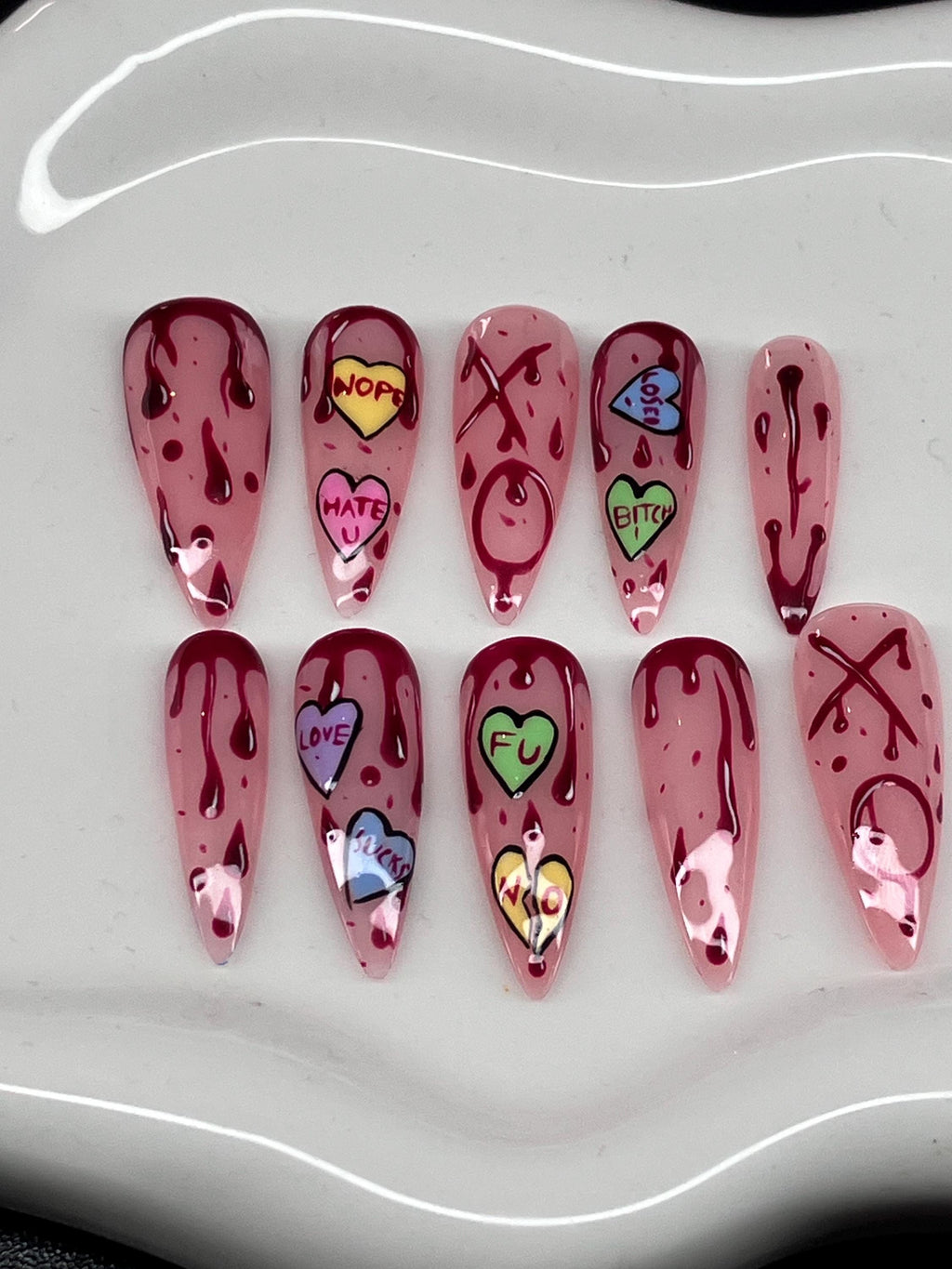 Anti-Valentine's Day Press On Nails: Handmade Heartbreaker Design