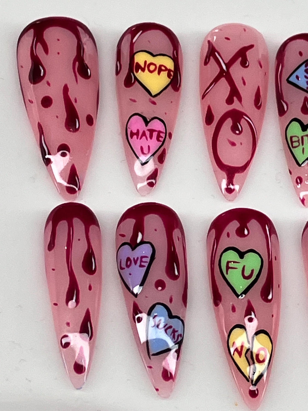 Anti-Valentine's Day Press On Nails: Handmade Heartbreaker Design