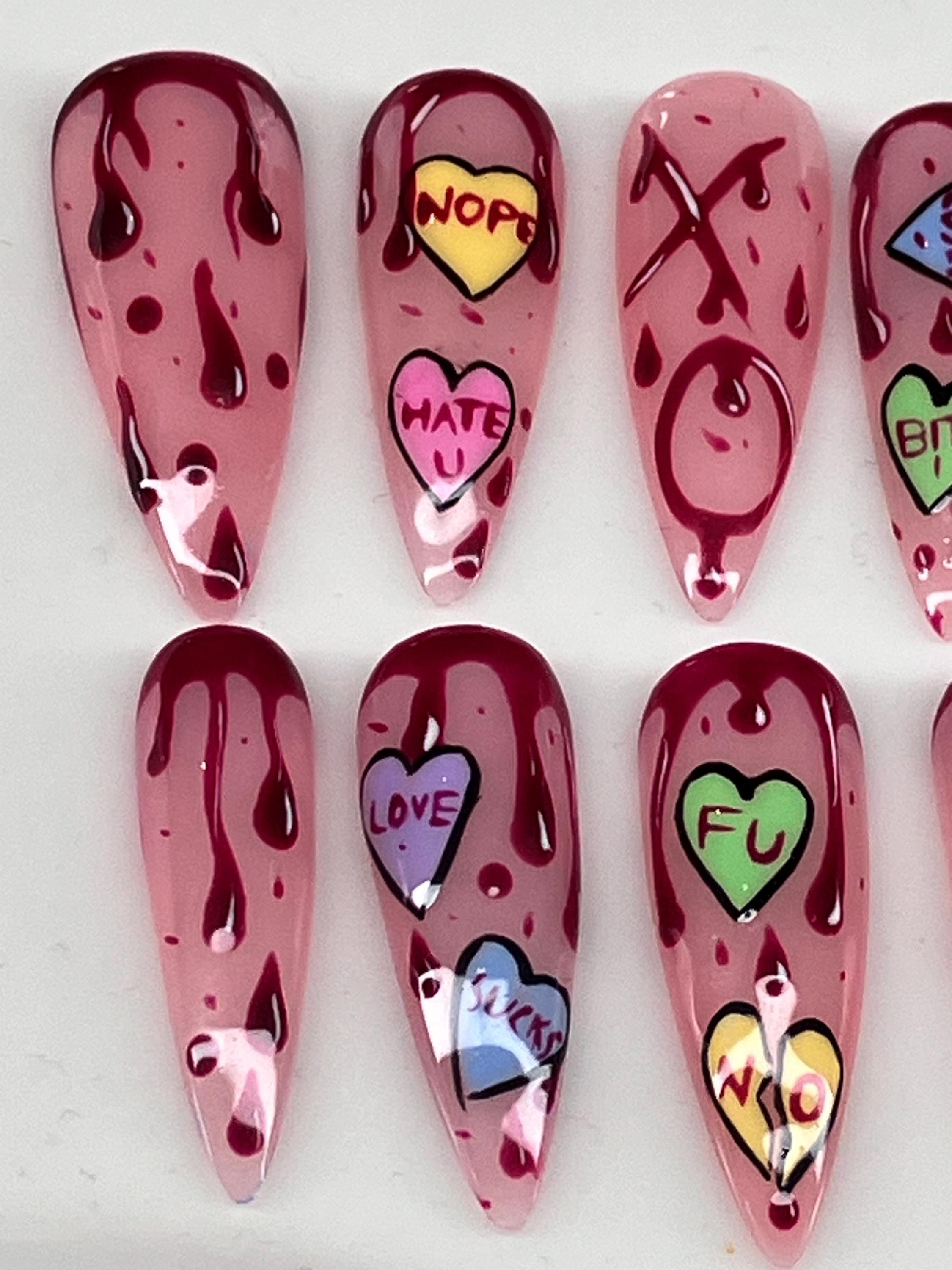 Anti-Valentine's Day Press On Nails: Handmade Heartbreaker Design