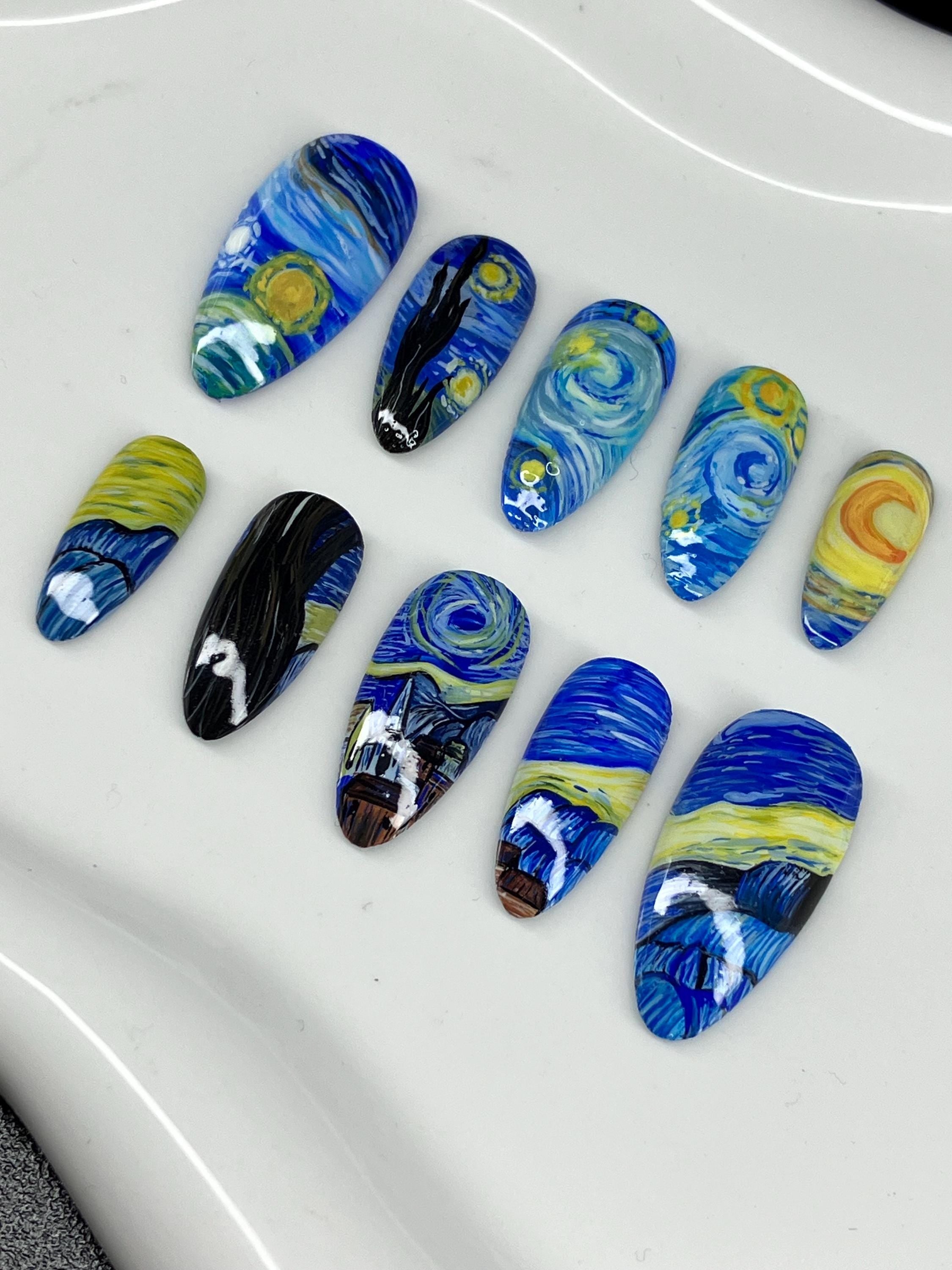 Van Gogh starry night inspired press on nails with application pack
