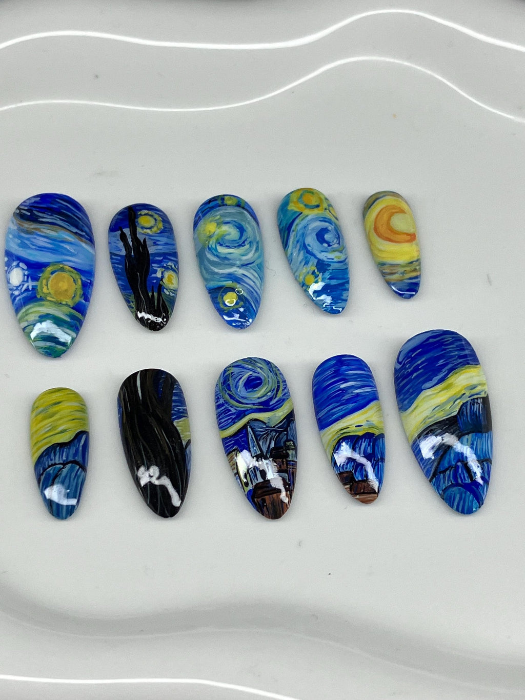 Van Gogh starry night inspired press on nails with application pack