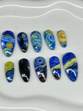 Van Gogh starry night inspired press on nails with application pack