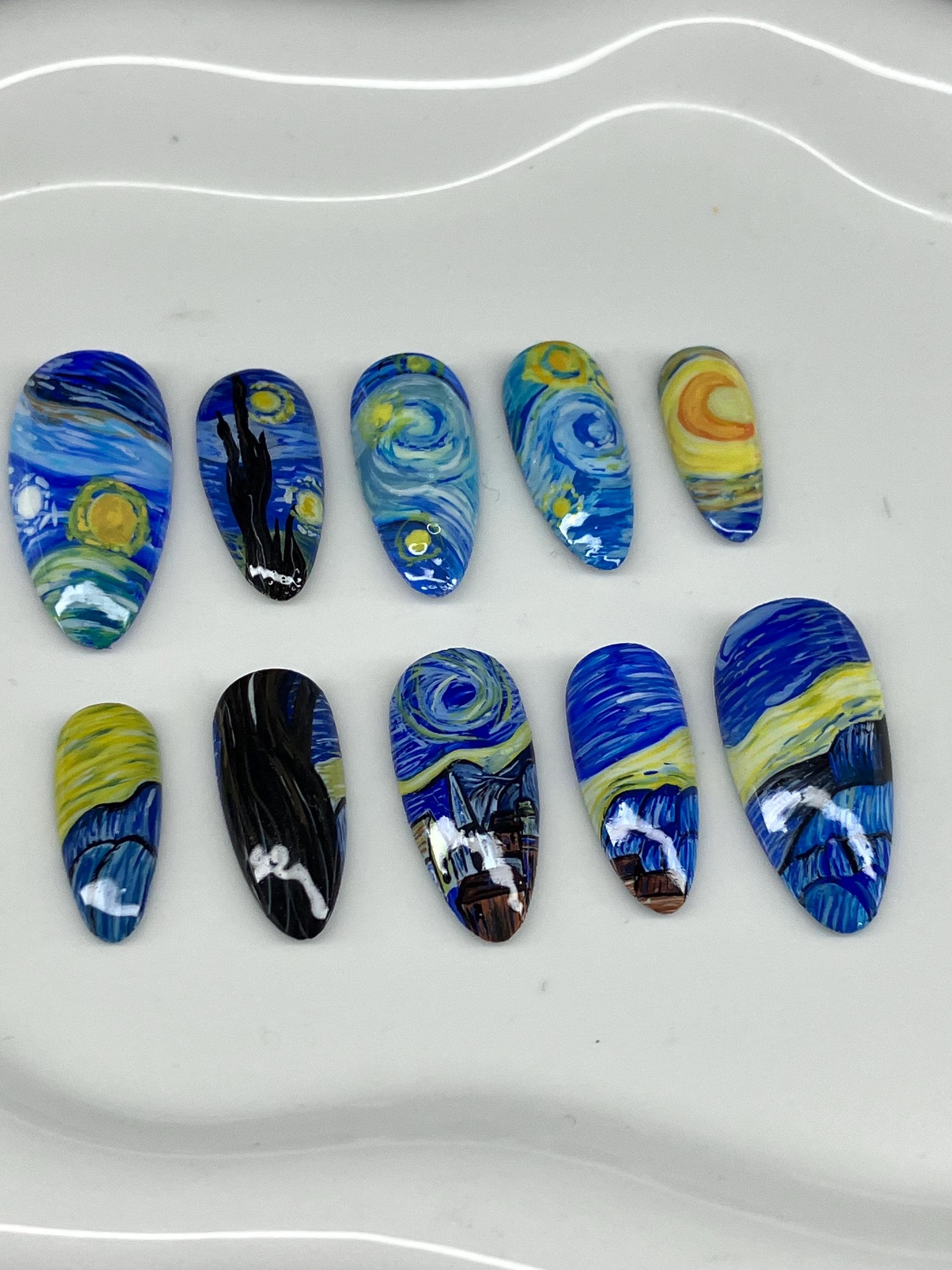 Van Gogh starry night inspired press on nails with application pack