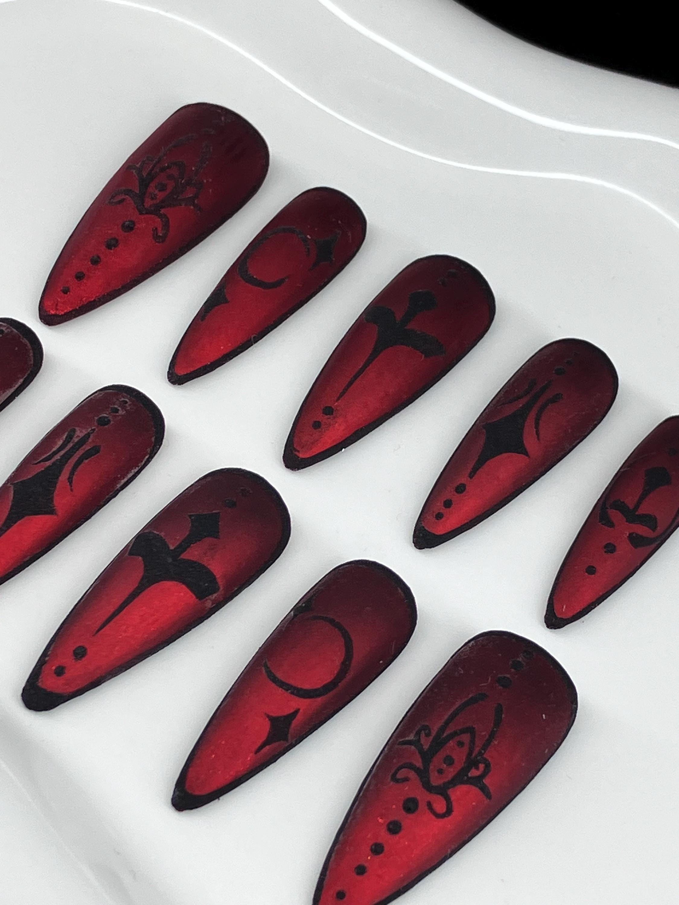 Red velvet press on nails with application pack