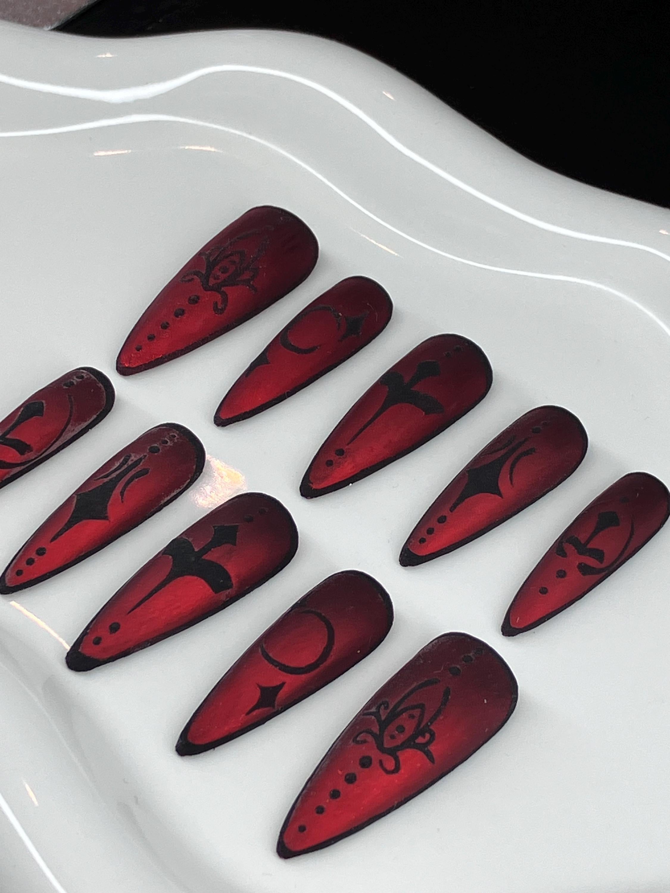 Red velvet press on nails with application pack