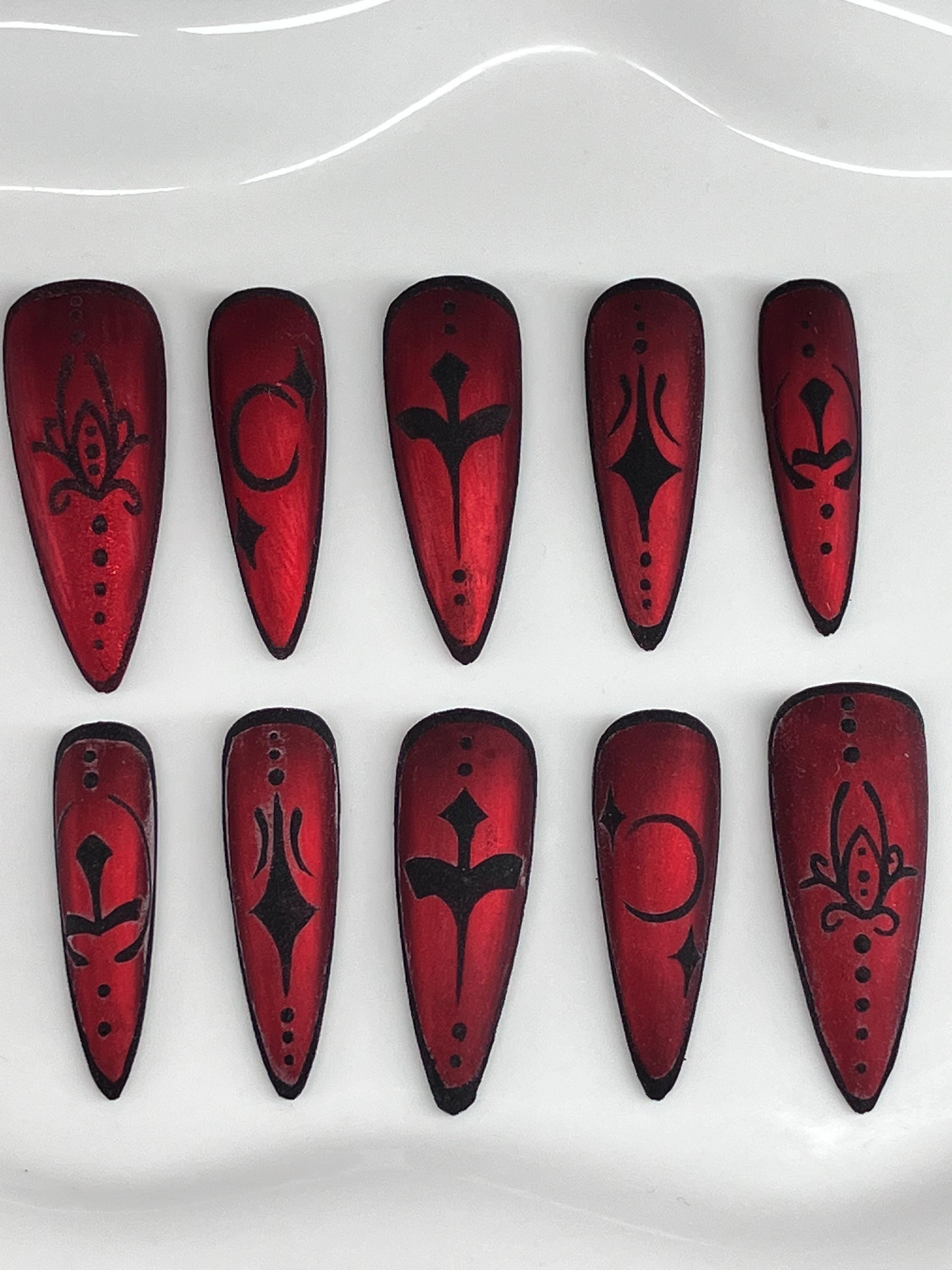 Red velvet press on nails with application pack