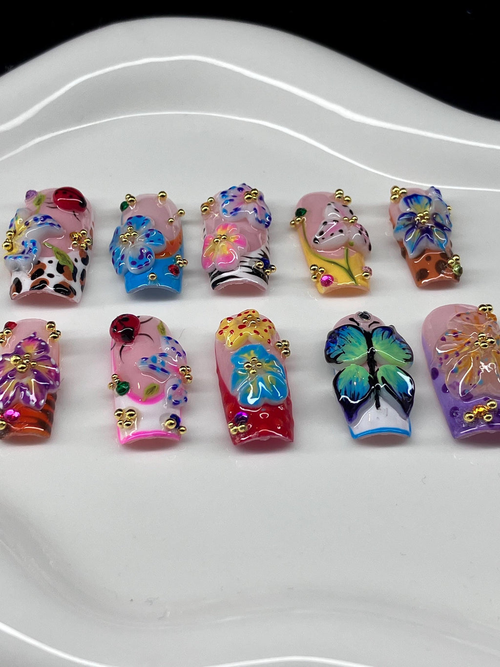 Tropical 3D Flower Press On Nails: Summer Nail Art
