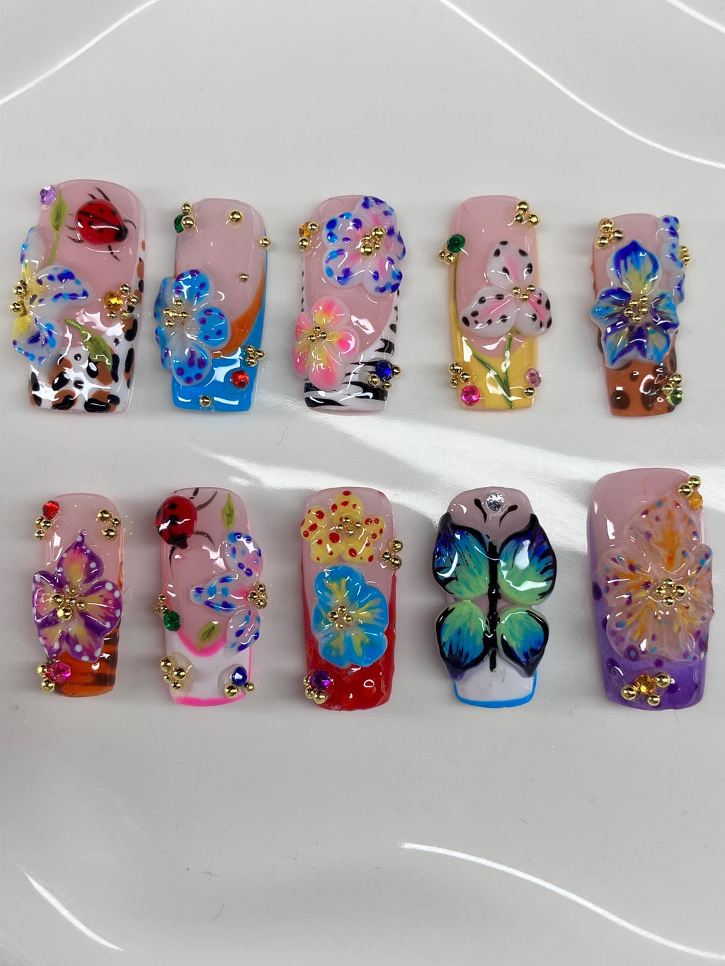 Tropical 3D Flower Press On Nails: Summer Nail Art
