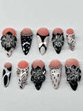 Monochrome 3d flowers press on nails with application pack