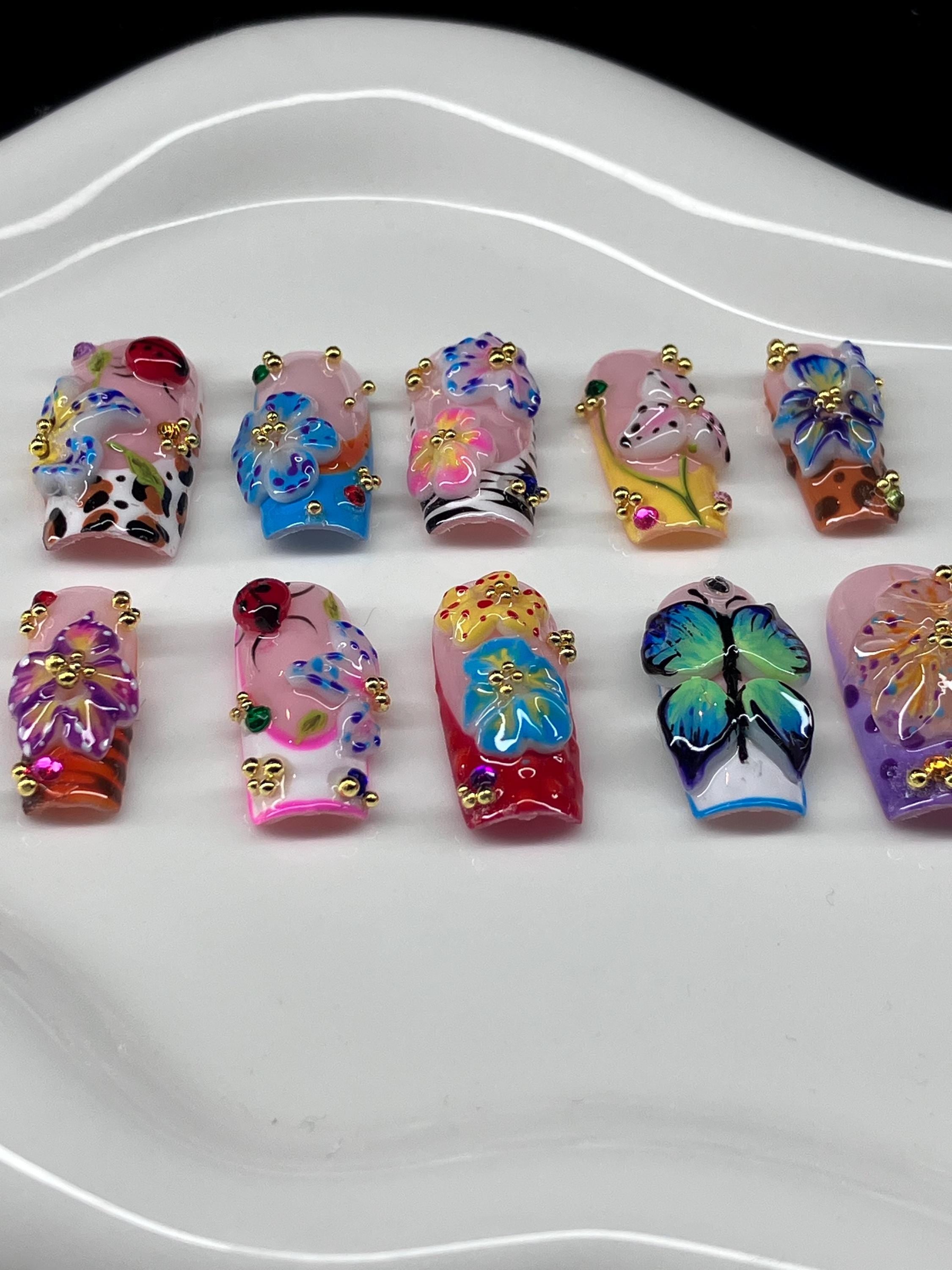 Tropical 3D Flower Press On Nails: Summer Nail Art