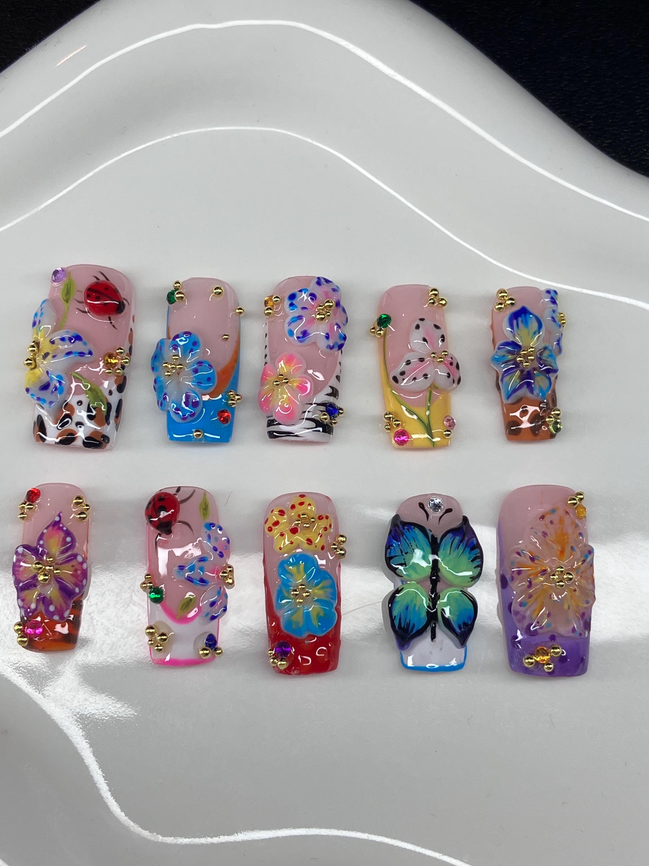 Tropical 3D Flower Press On Nails: Summer Nail Art