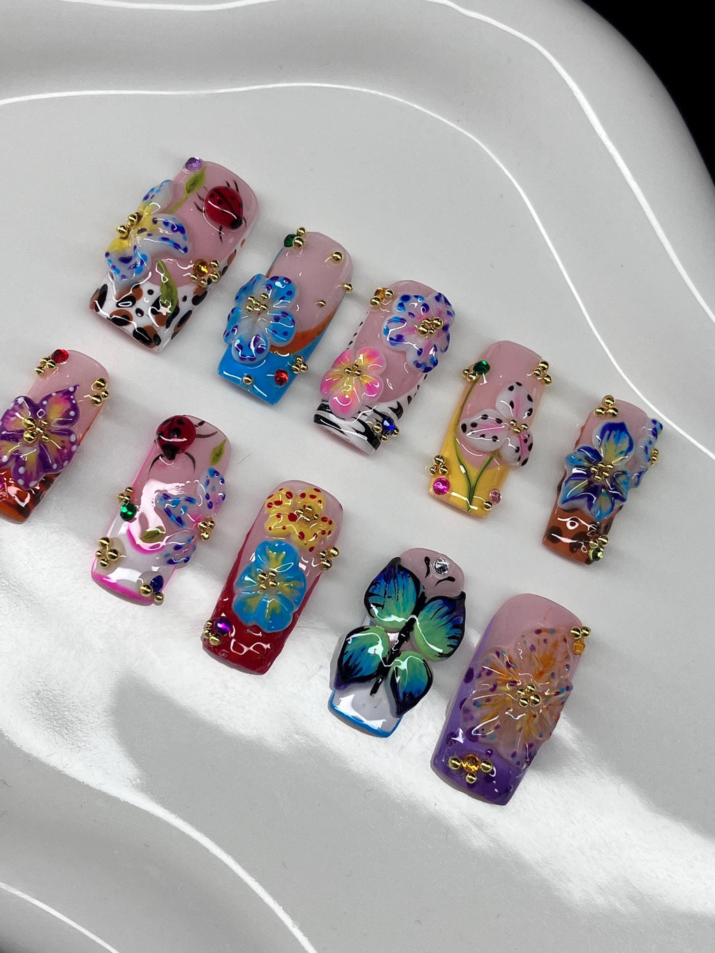 Tropical 3D Flower Press On Nails: Summer Nail Art