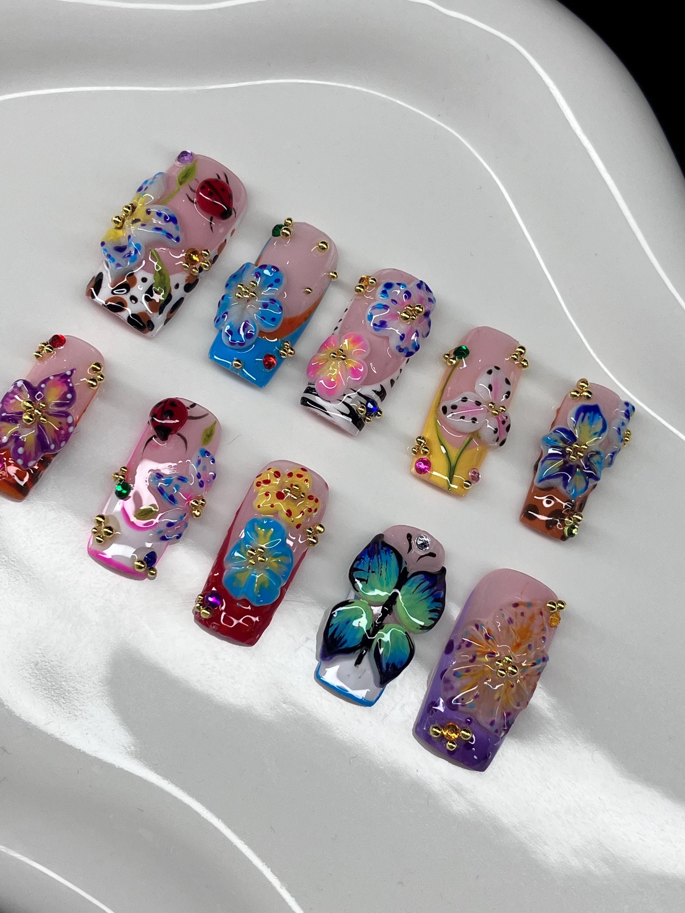 Tropical 3D Flower Press On Nails: Summer Nail Art