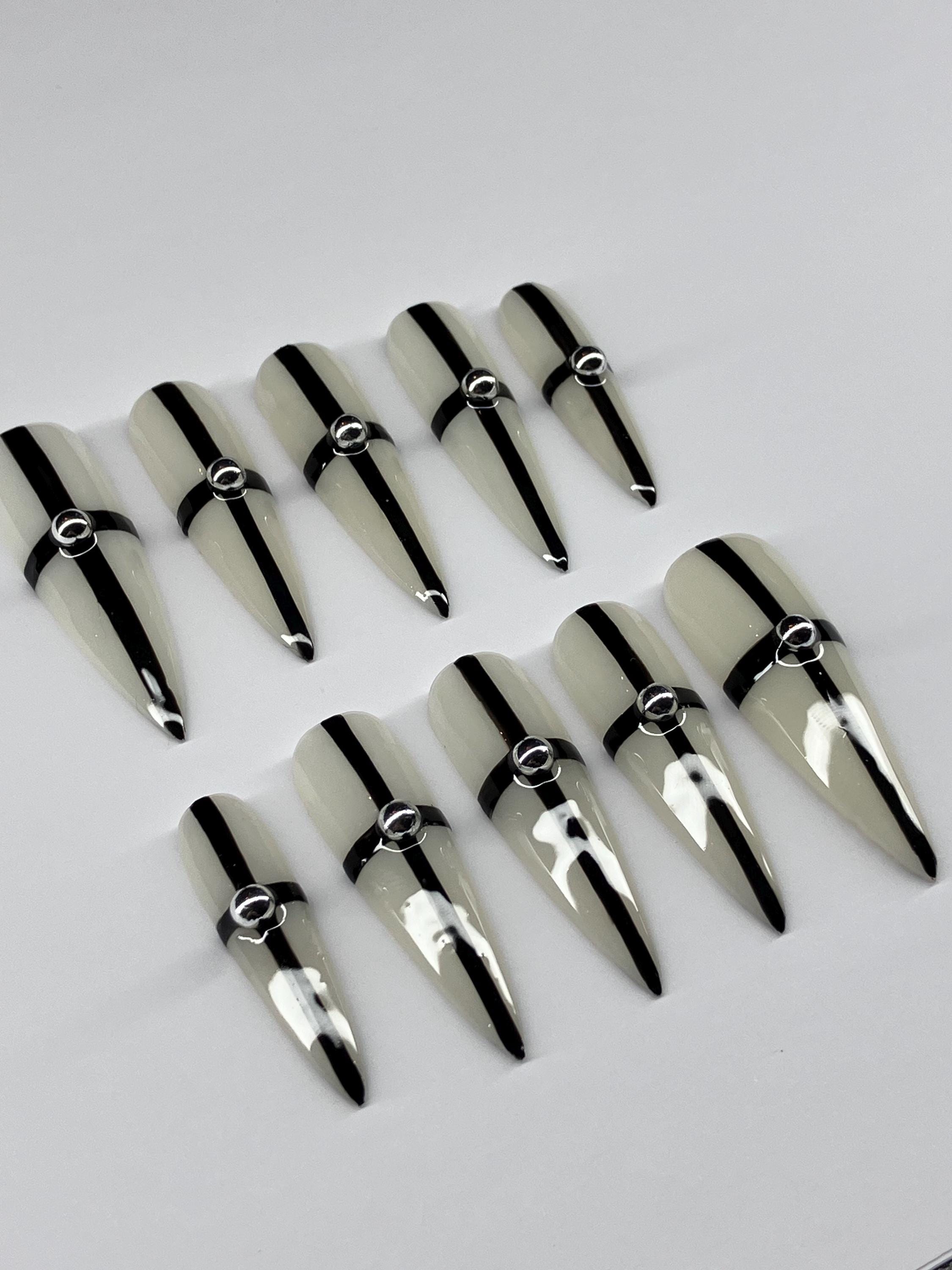Handmade Gothic Cross Press On Nails: Milky White Base