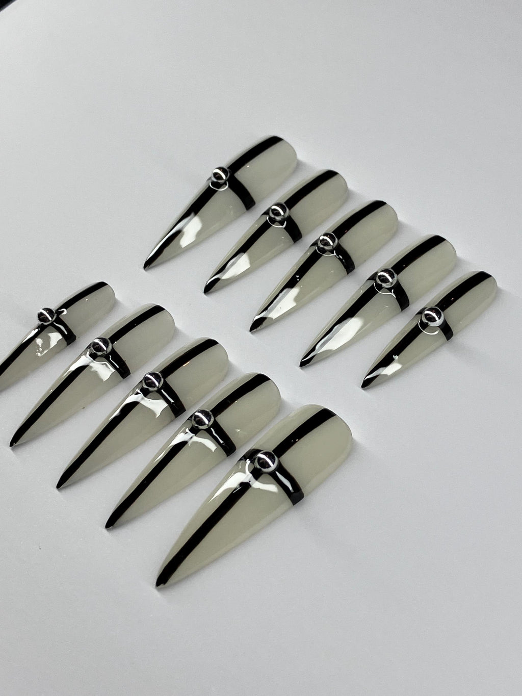 Handmade Gothic Cross Press On Nails: Milky White Base