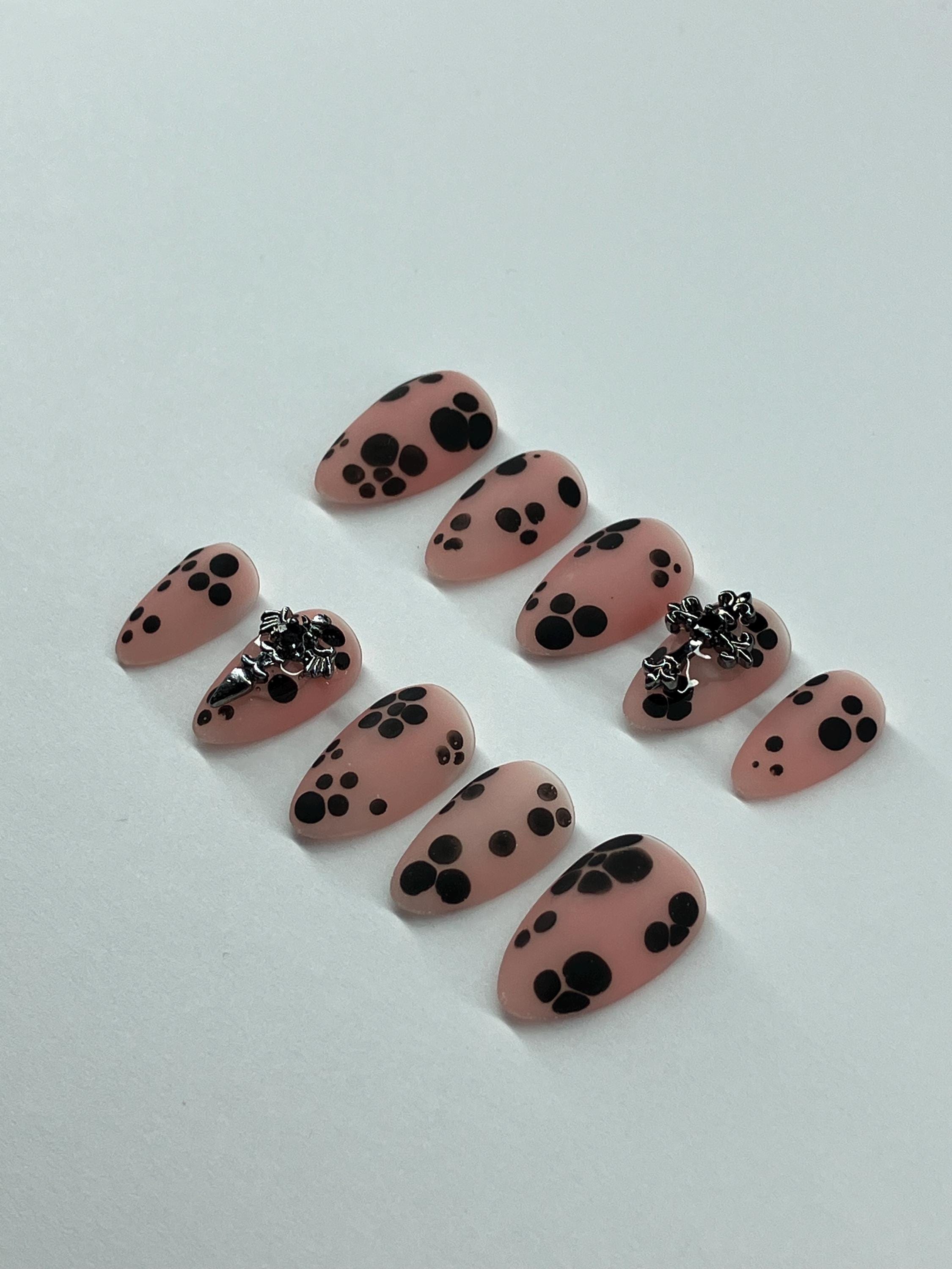 Matte black and nude alternative style press on nails with application pack