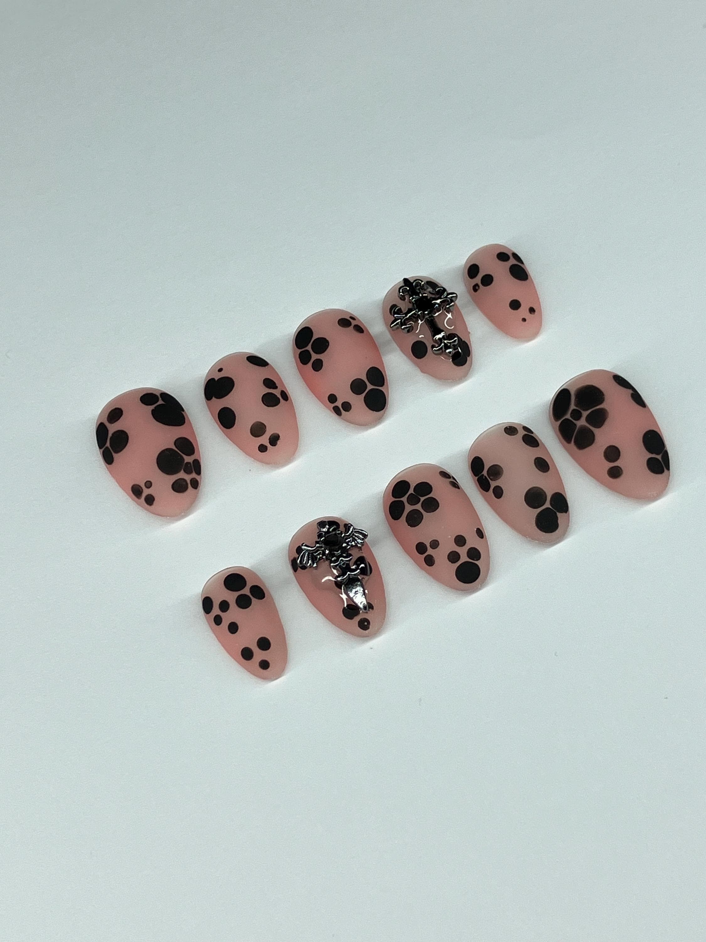 Matte black and nude alternative style press on nails with application pack