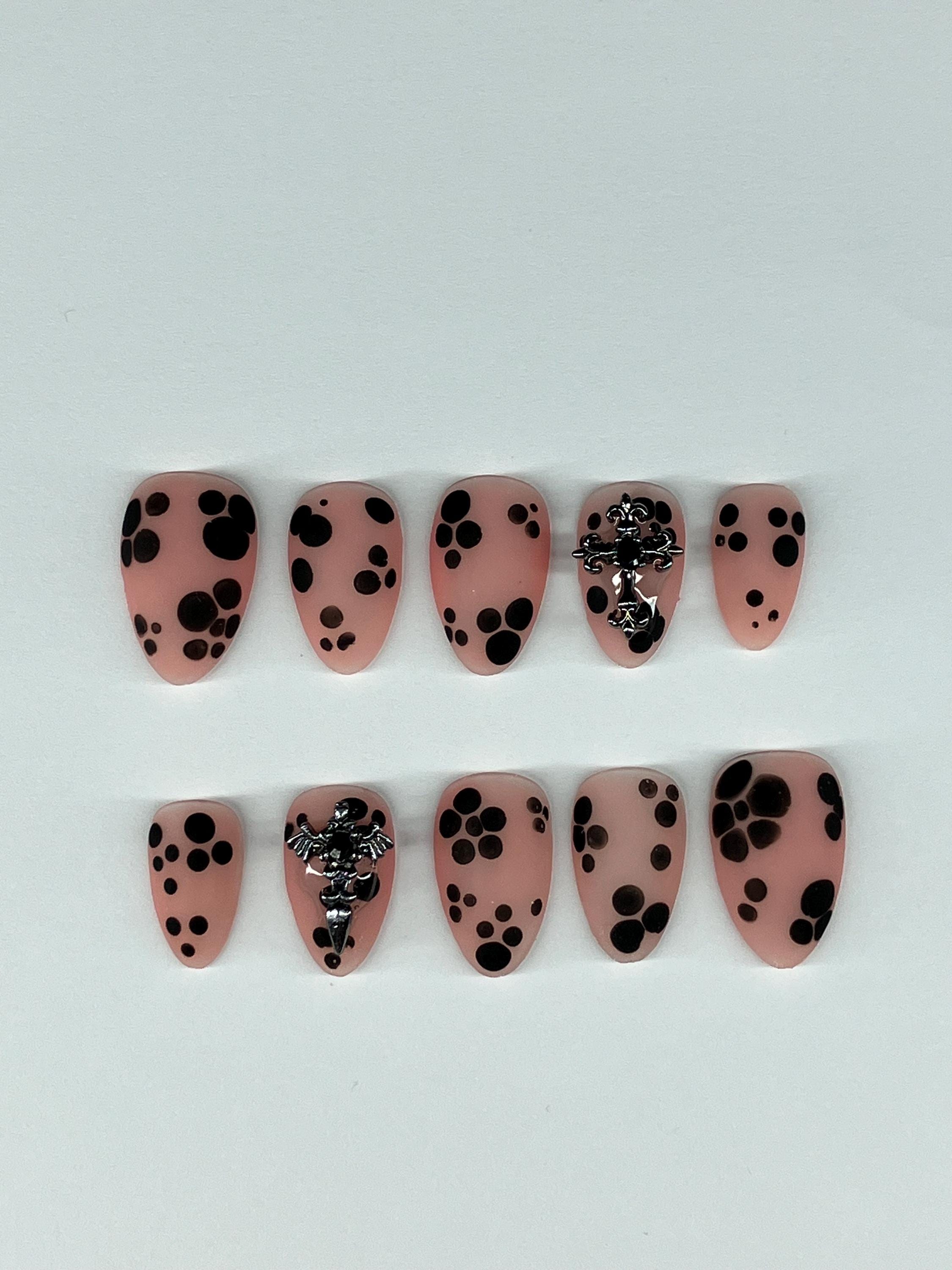Matte black and nude alternative style press on nails with application pack