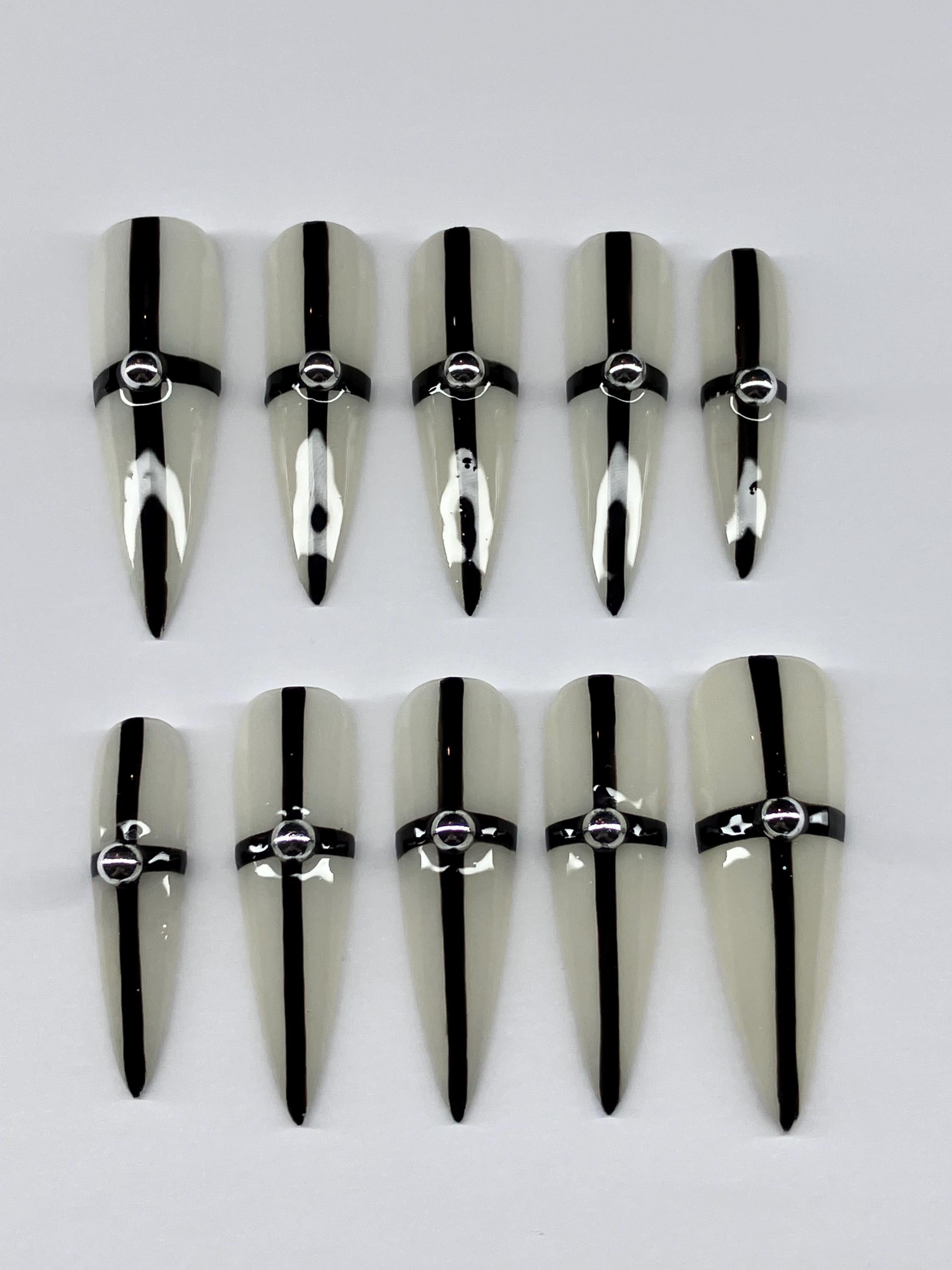 Handmade Gothic Cross Press On Nails: Milky White Base