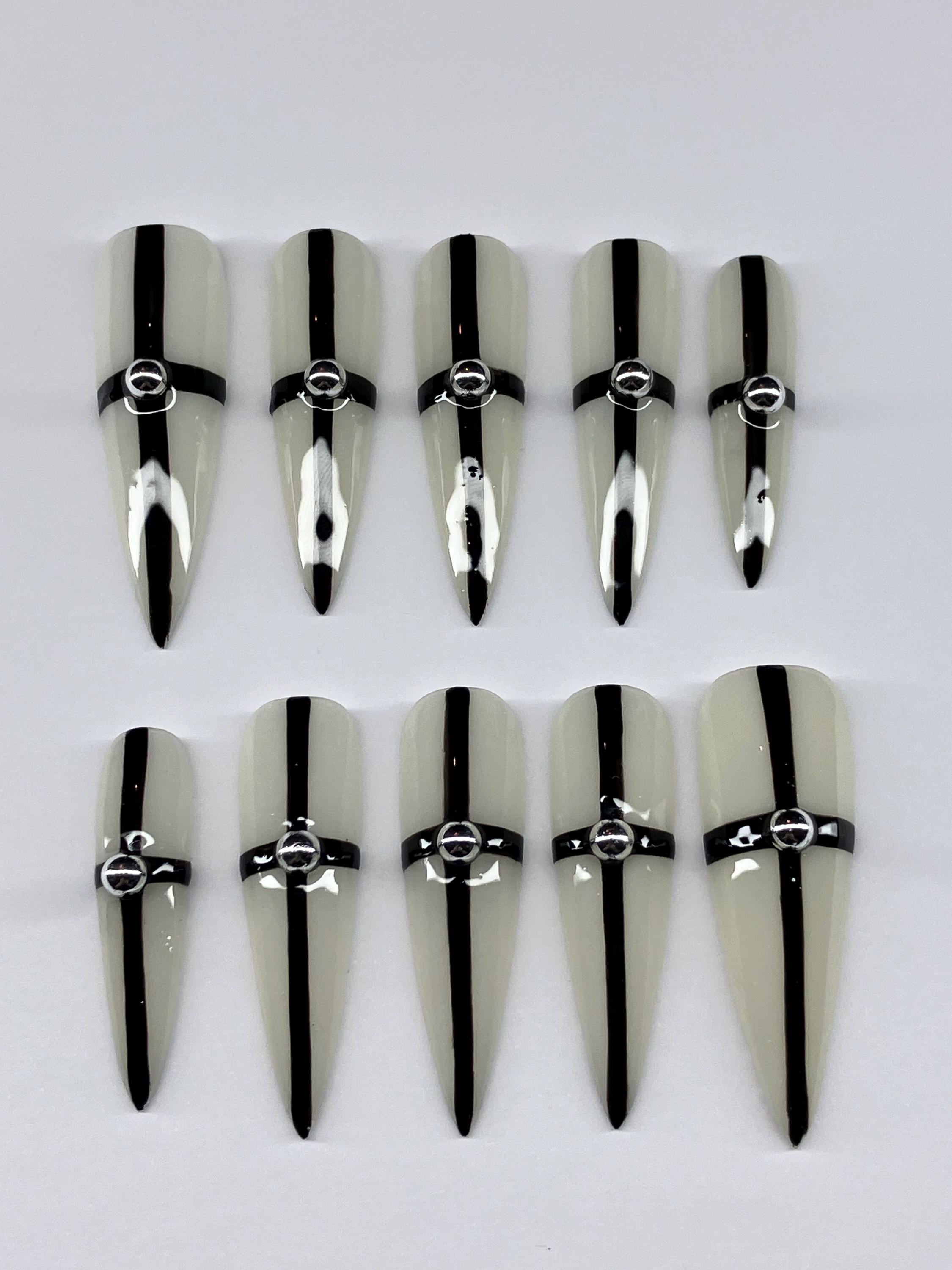 Handmade Gothic Cross Press On Nails: Milky White Base
