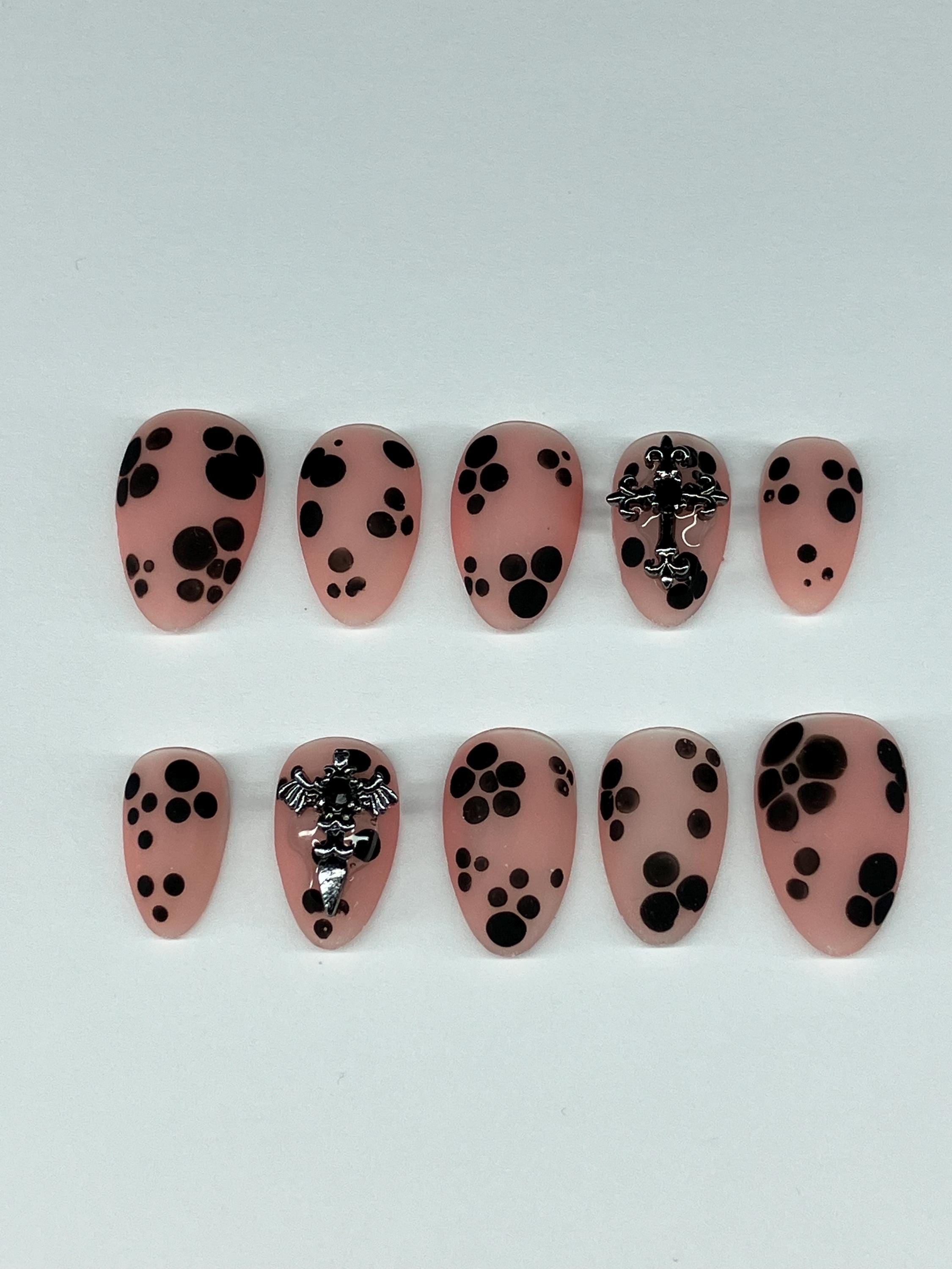 Matte black and nude alternative style press on nails with application pack