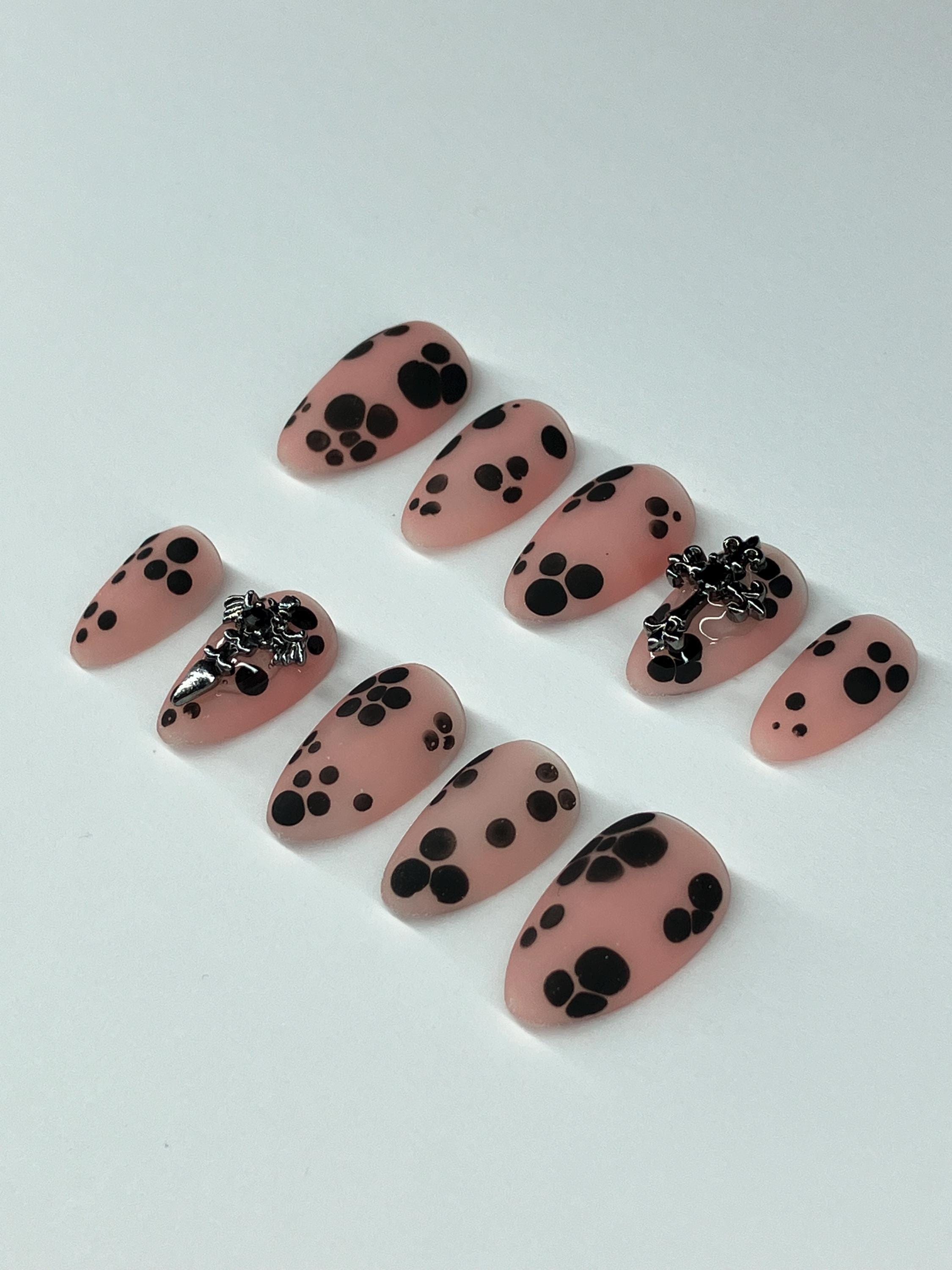 Matte black and nude alternative style press on nails with application pack