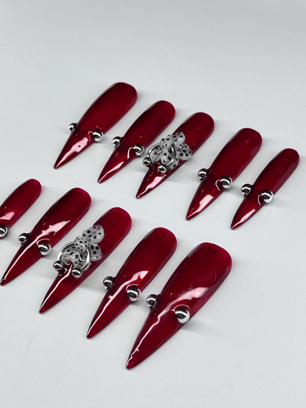 Jelly red with 3d flower press on nails with piercings and application pack