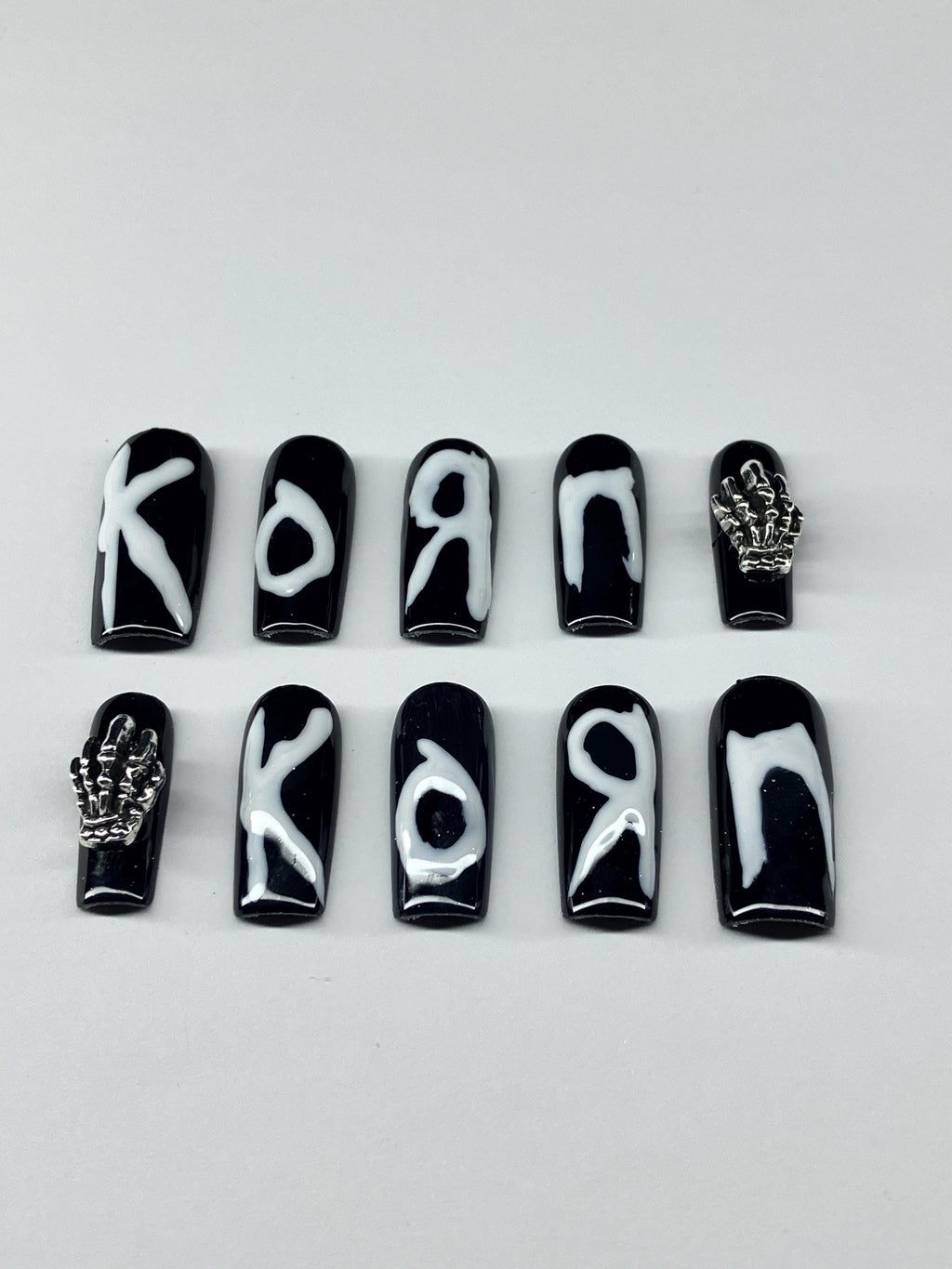 Monochrome KORN inspired press on nails with application pack