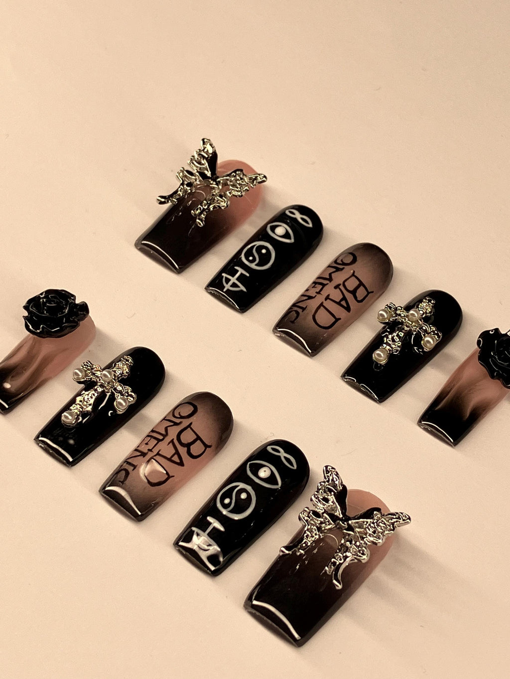 Omens inspired aura press on nails with application pack and nail charms