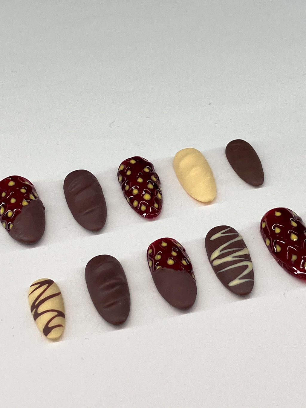 Chocolate covered strawberries inspired press on nails with application pack