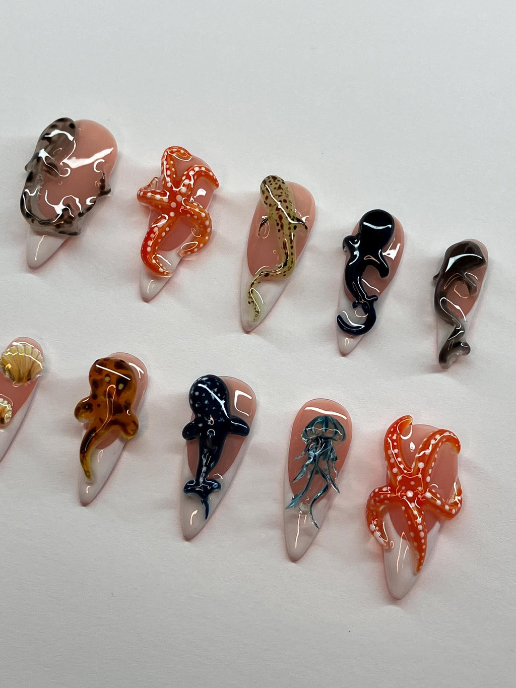 Marine life press on nails with unique 3d sea life, application pack included