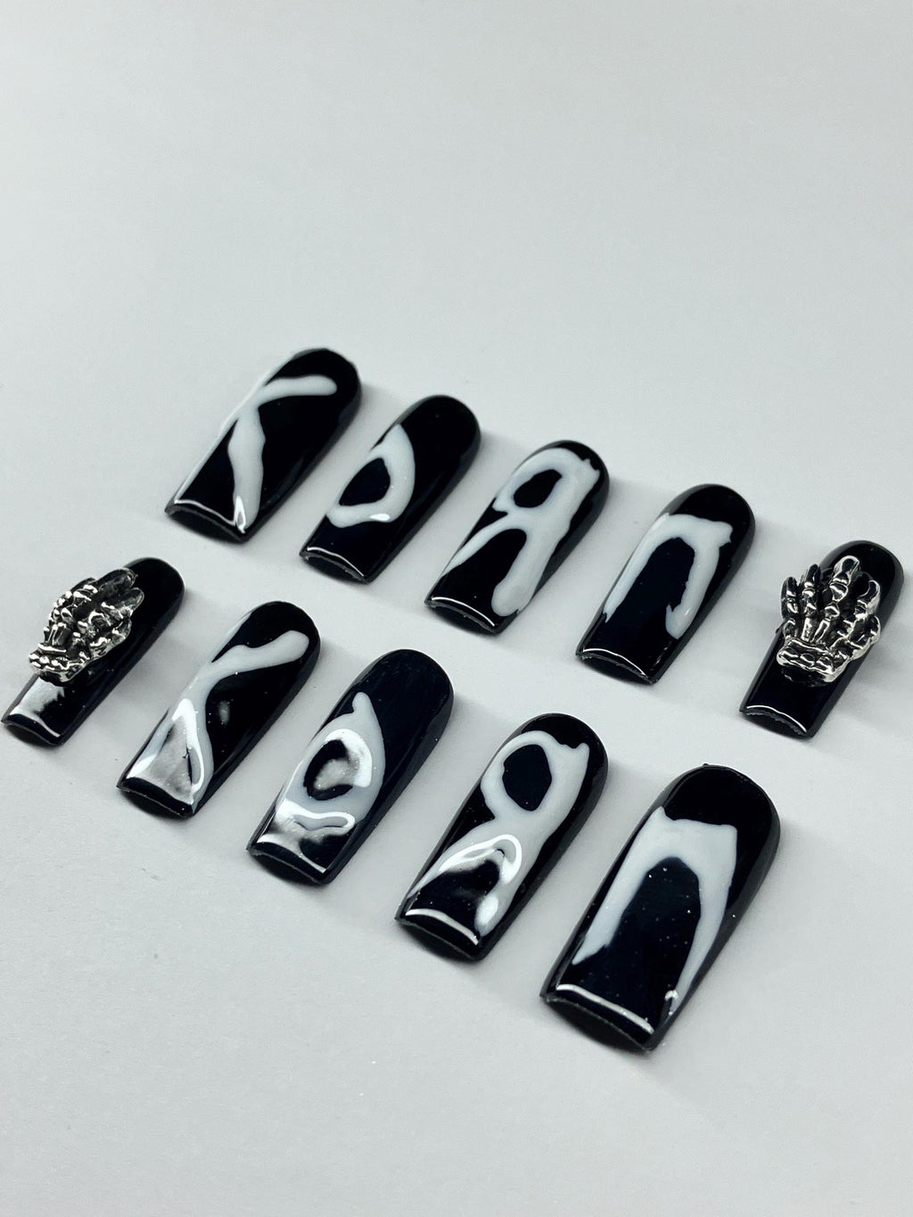 Monochrome KORN inspired press on nails with application pack