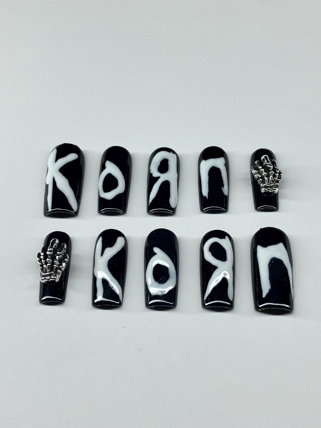 Monochrome KORN inspired press on nails with application pack