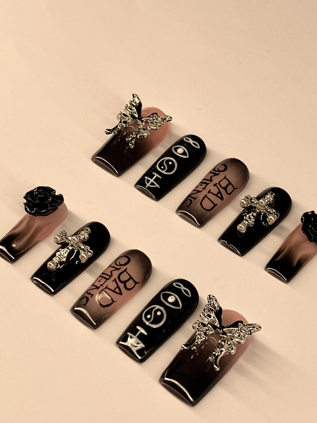 Omens inspired aura press on nails with application pack and nail charms