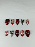 Red Black Clown Face Press-On Nails, Circus 3D Nail Art Application Pack