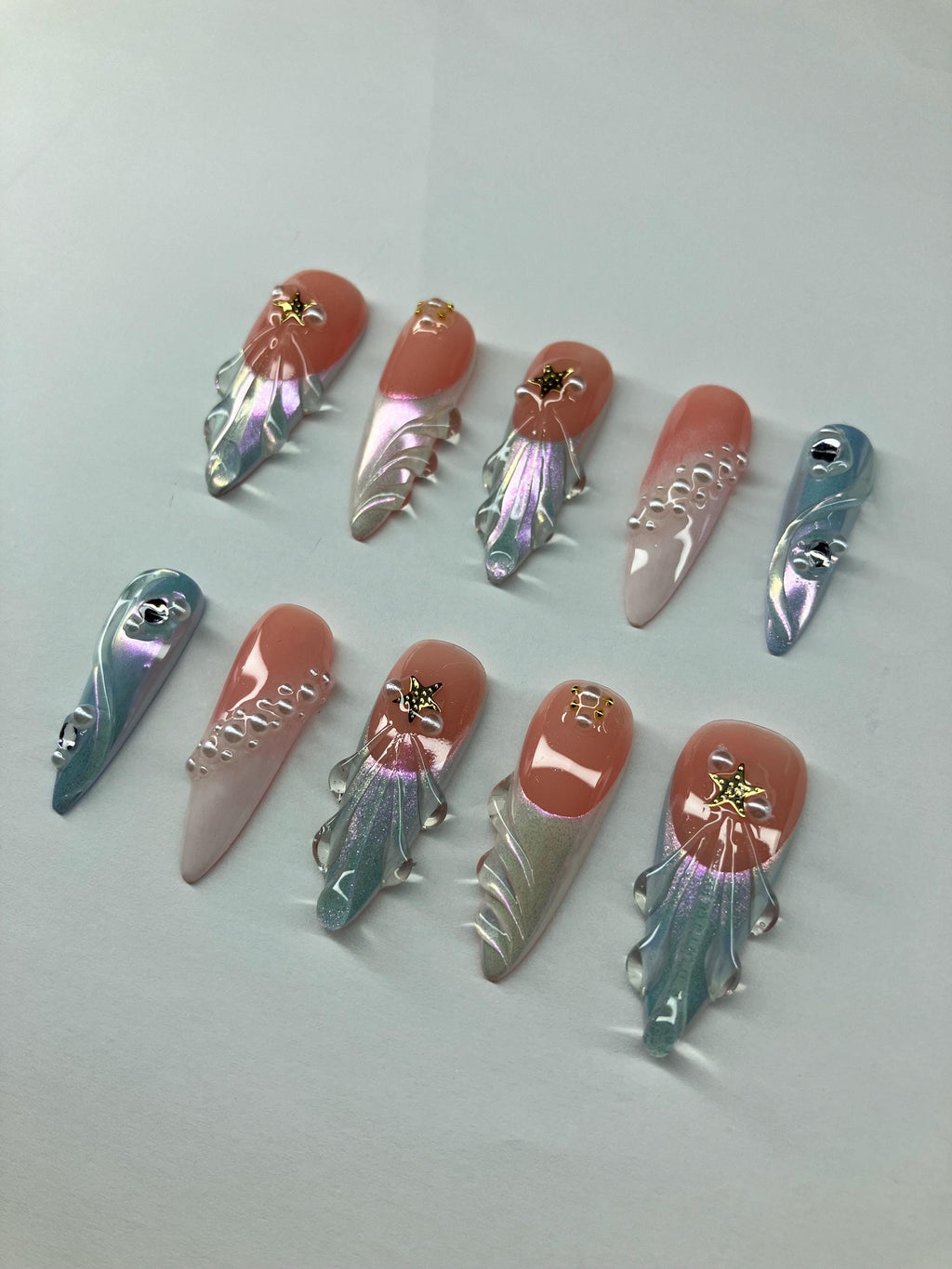 Under the sea chrome press on nails with 3d nail art application pack included