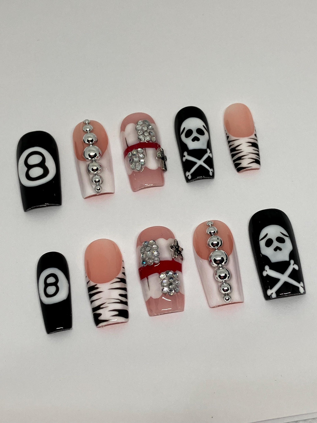 Vegas nights preseason nails with 8 ball and skull details,application pack included