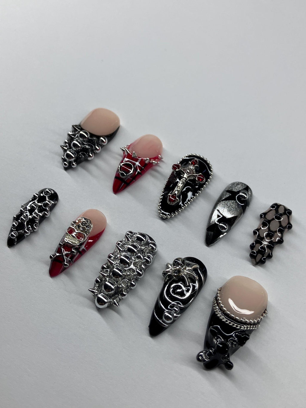 Punk Rock Press On Nails: Skull, Tartan, Chrome - Application Pack