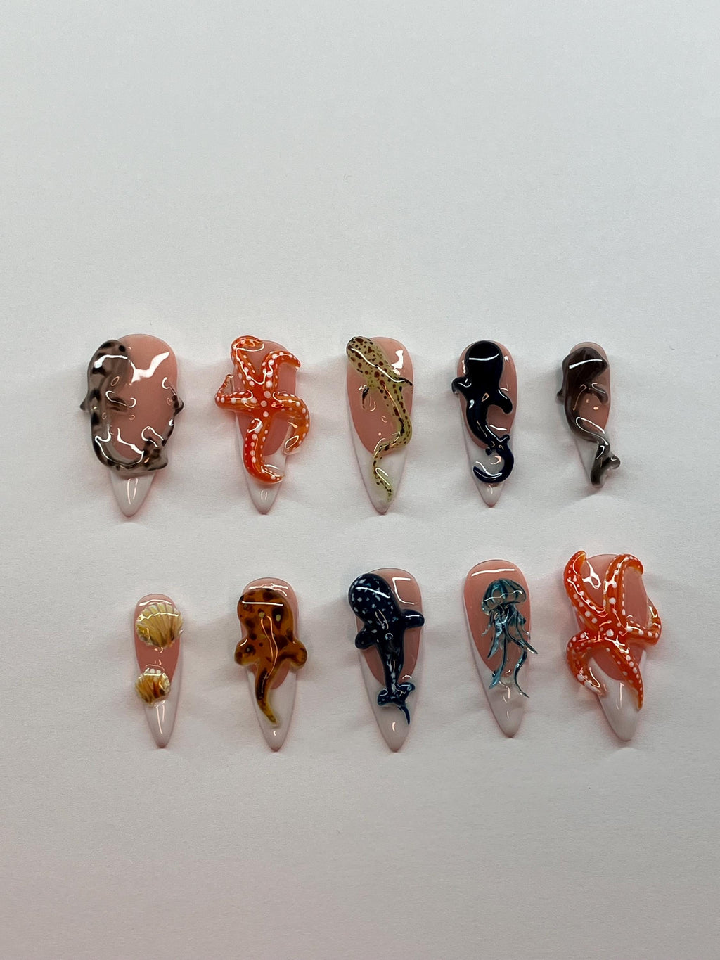 Marine life press on nails with unique 3d sea life, application pack included