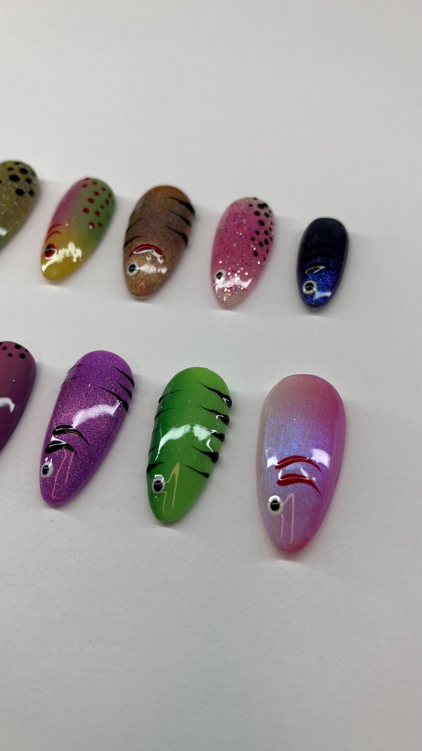 Fishing Lure Press On Nails: Summer Trend Nail Art with Application Pack