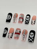 Vegas nights preseason nails with 8 ball and skull details,application pack included